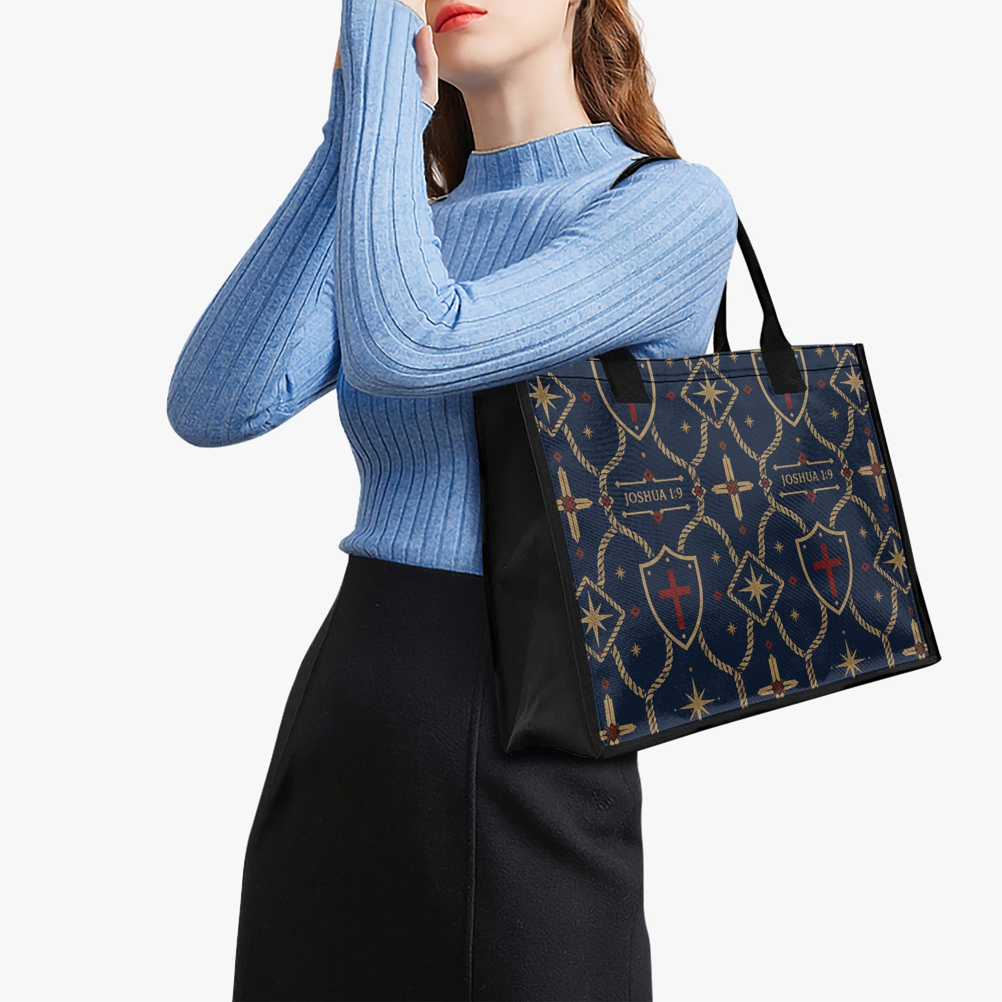 CARRY THE STANDARD full-print canvas tote in royal navy — SANCTUS NOVA house monogram, view 3