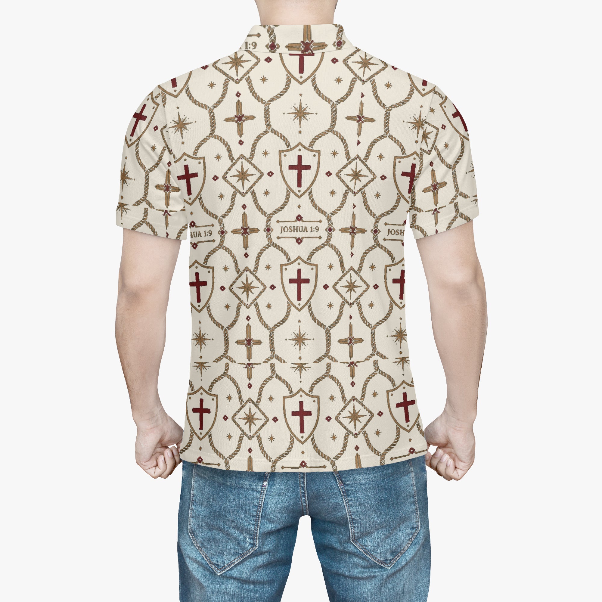 CARRY THE STANDARD polo in ivory — SANCTUS NOVA house monogram, view 5