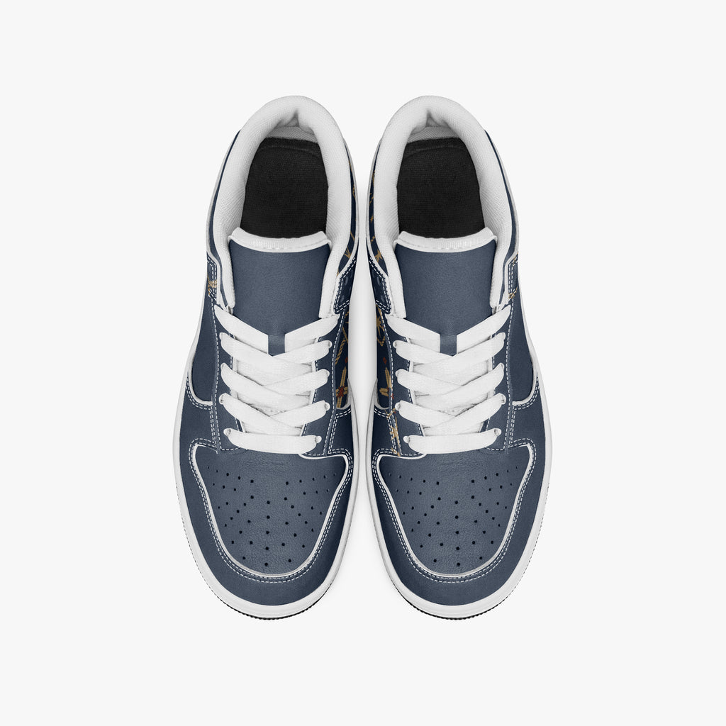 SANCTUS NOVA CARRY THE STANDARD court sneaker in the royal navy monogram, top view
