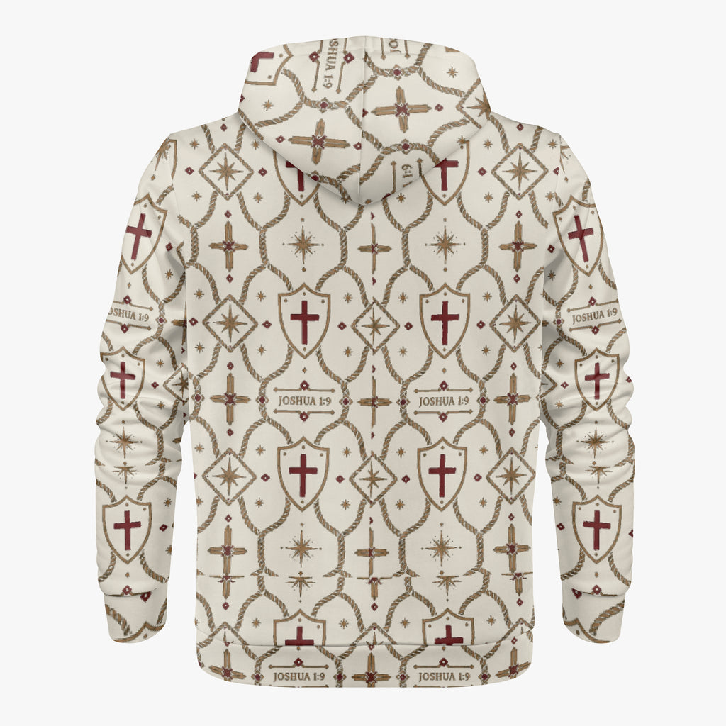 CARRY THE STANDARD full-zip hoodie in ivory — SANCTUS NOVA house monogram, view 2
