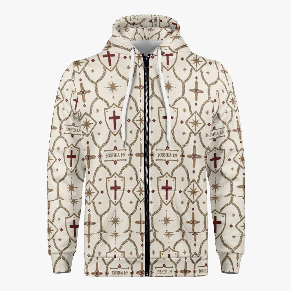 CARRY THE STANDARD full-zip hoodie in ivory — SANCTUS NOVA house monogram, view 4
