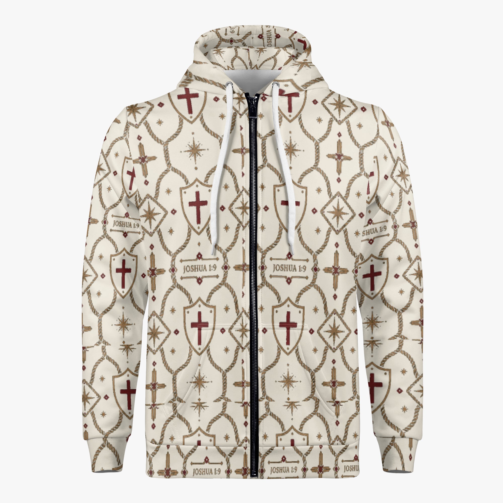 CARRY THE STANDARD full-zip hoodie in ivory — SANCTUS NOVA house monogram, view 4