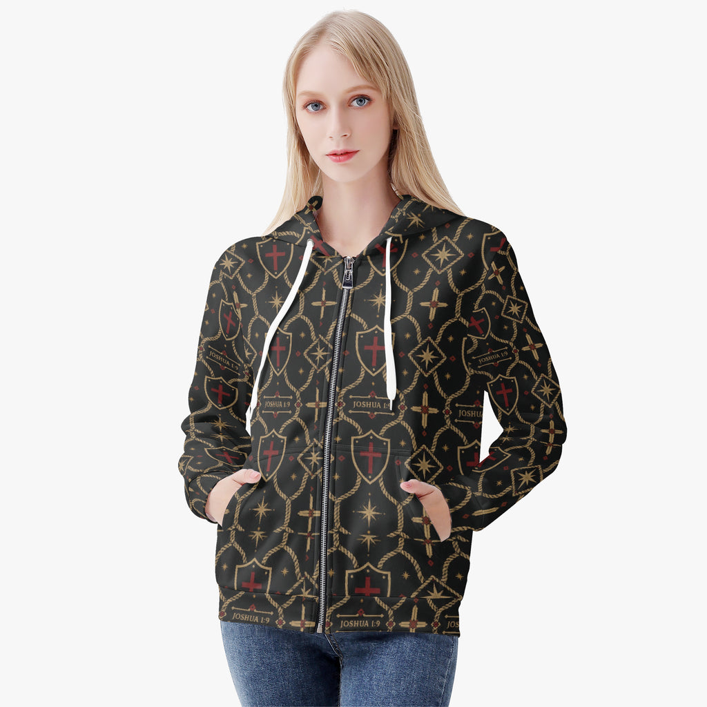 CARRY THE STANDARD women's full-zip hoodie — signature monogram printed edge to edge (view 3)