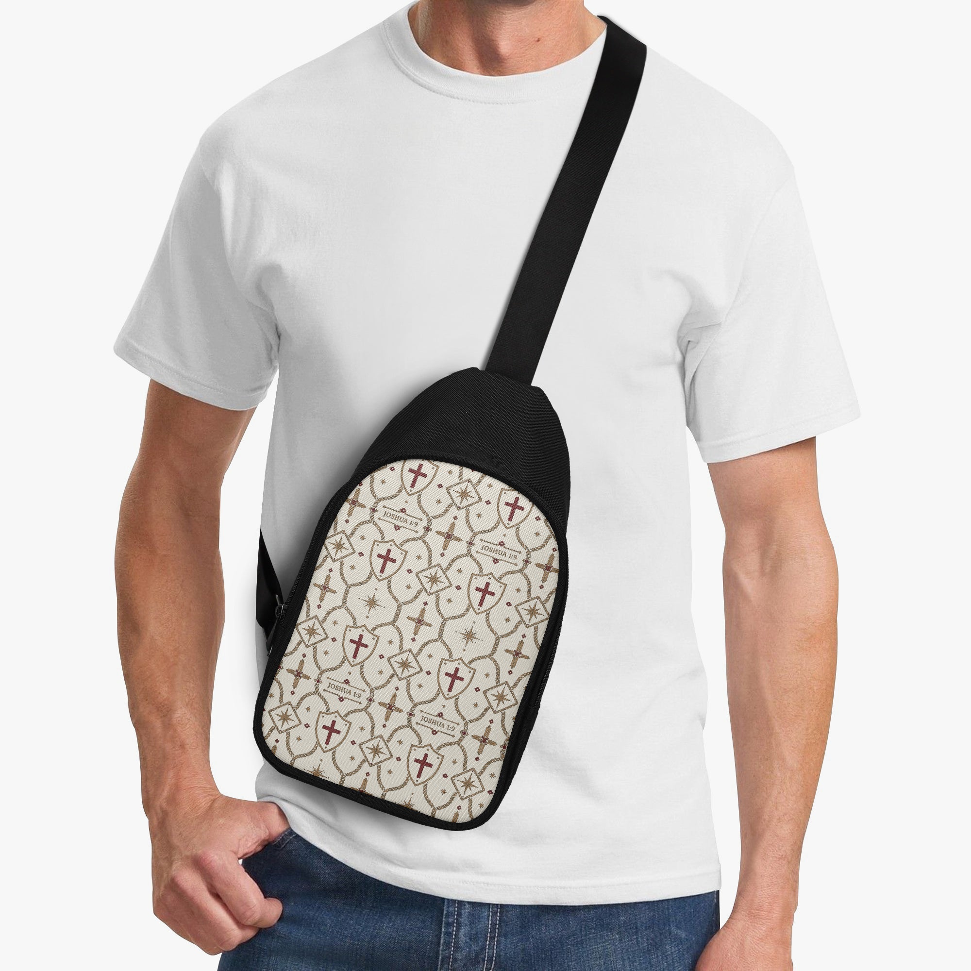 SANCTUS NOVA Ivory monogram chest bag worn cross-body