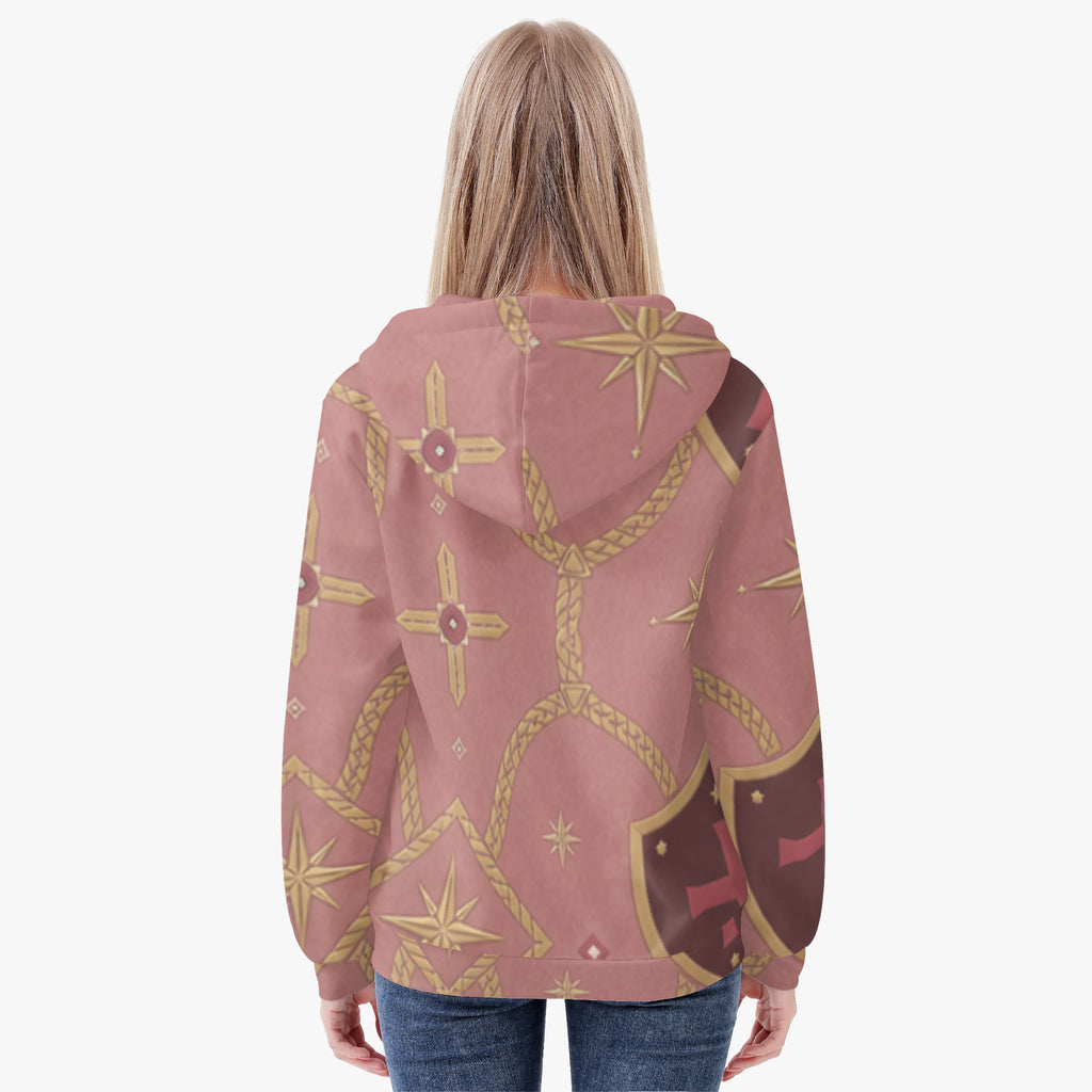CARRY THE STANDARD women's full-zip hoodie in rose — SANCTUS NOVA house monogram, view 4