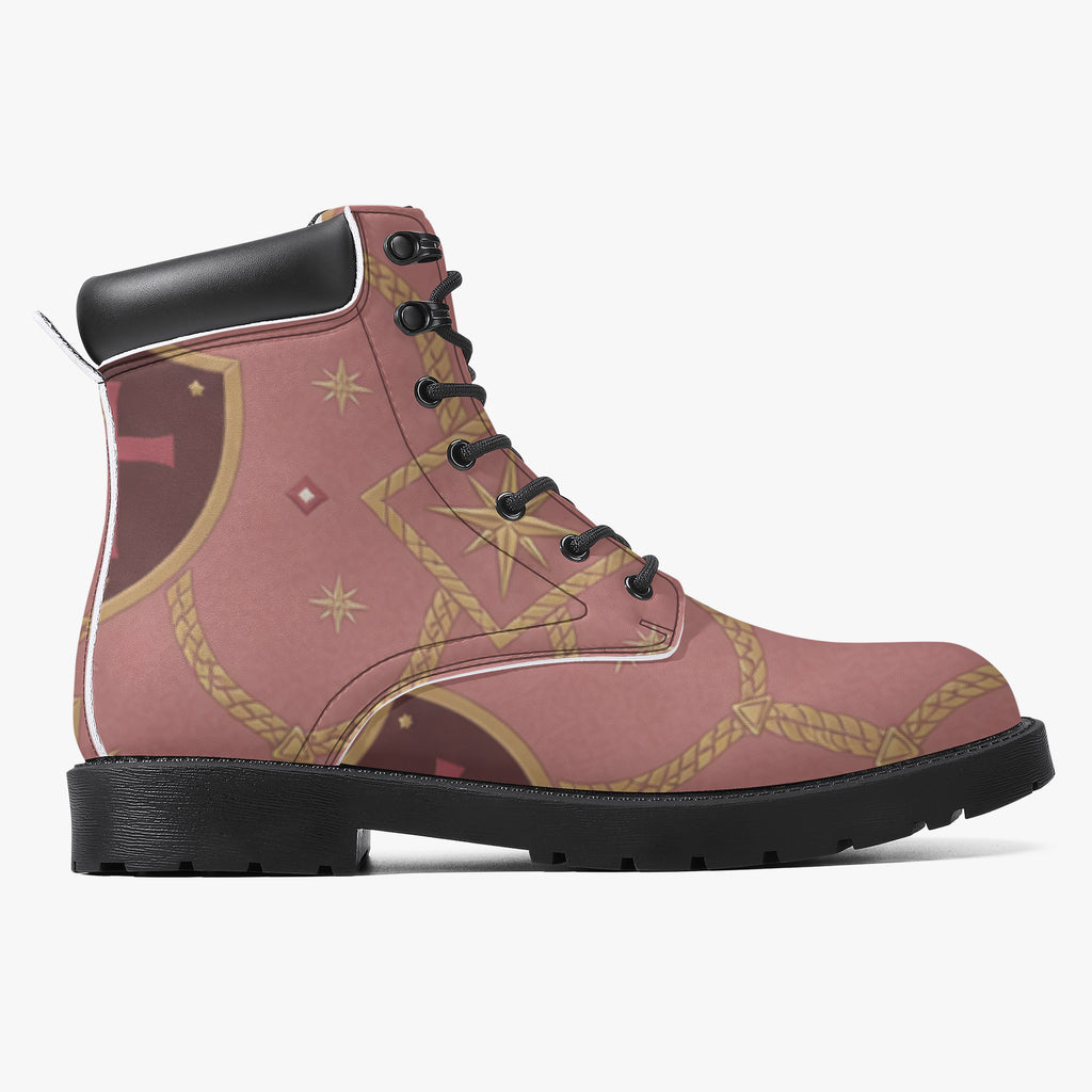 CARRY THE STANDARD leather boot in rose — SANCTUS NOVA house monogram, view 2