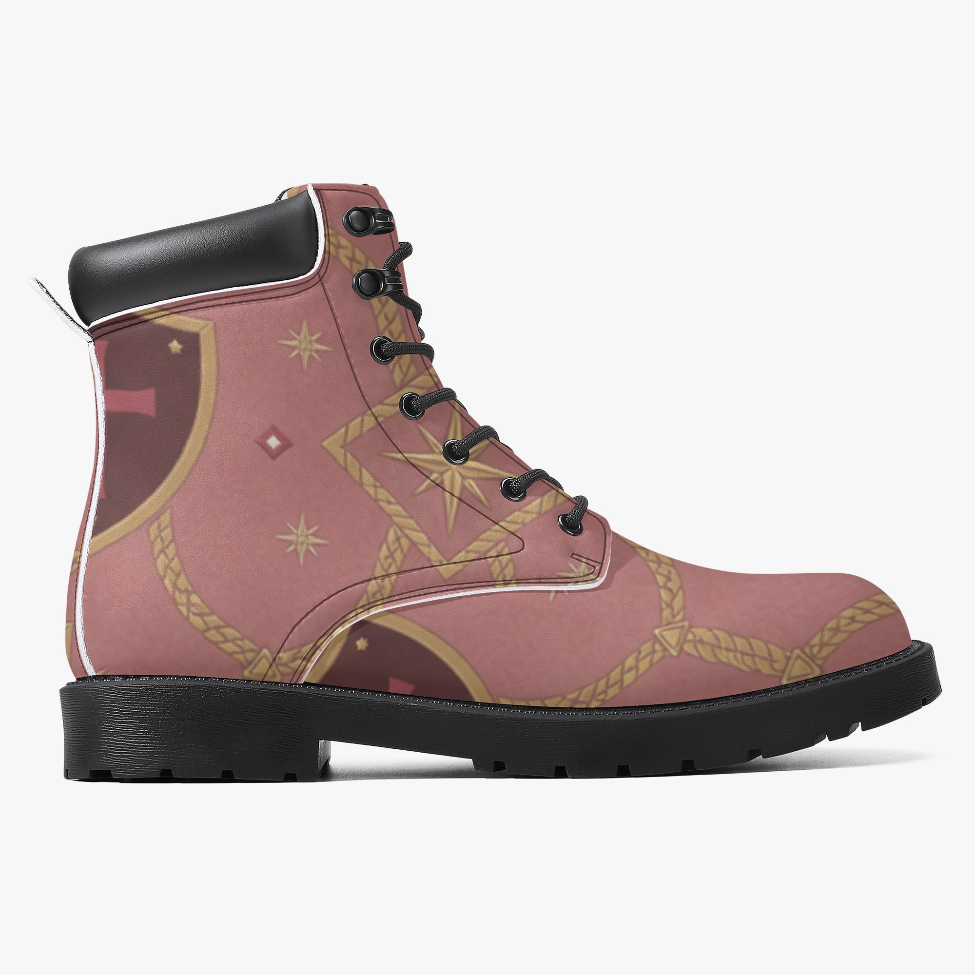 CARRY THE STANDARD leather boot in rose — SANCTUS NOVA house monogram, view 2
