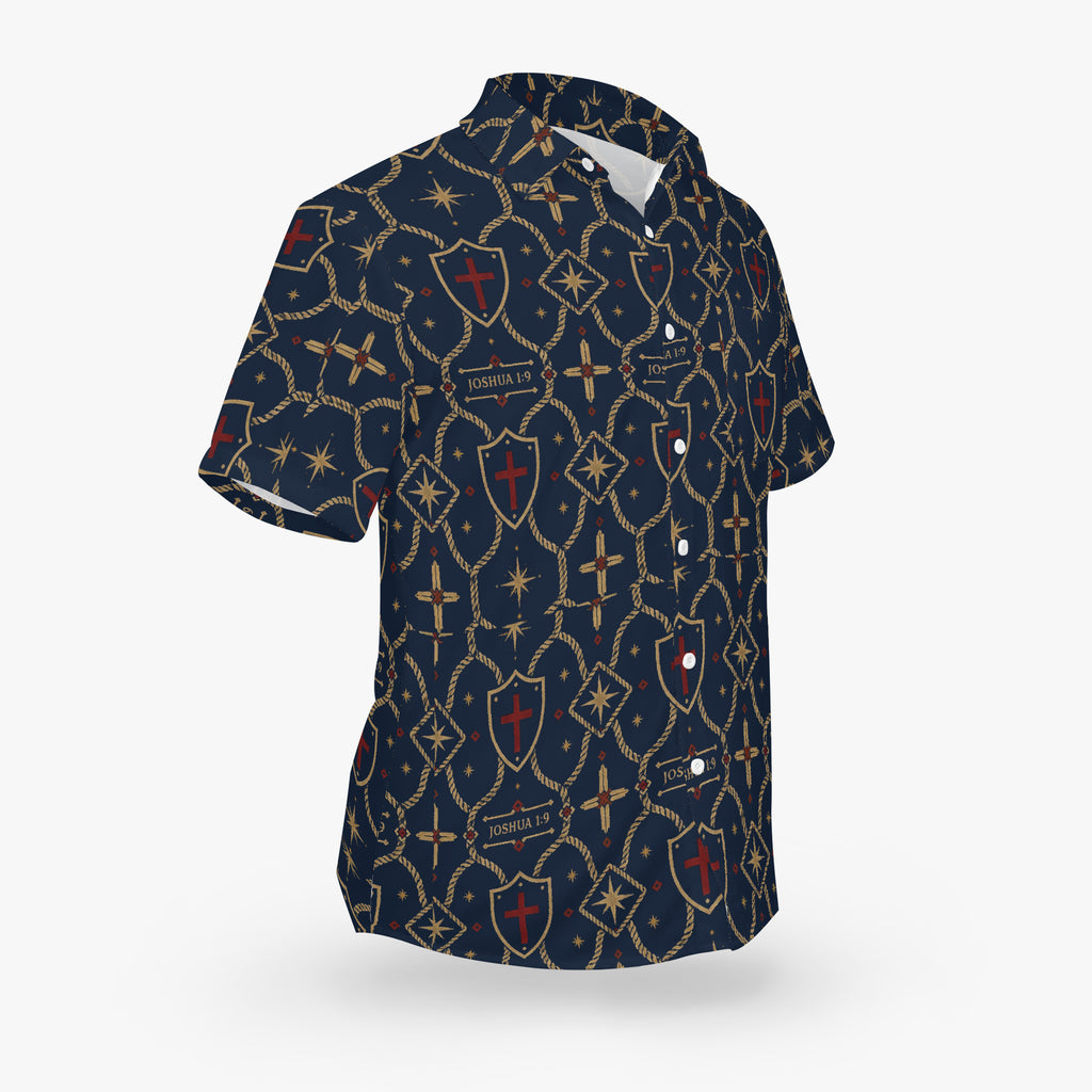 CARRY THE STANDARD camp shirt in royal navy — SANCTUS NOVA house monogram, view 5
