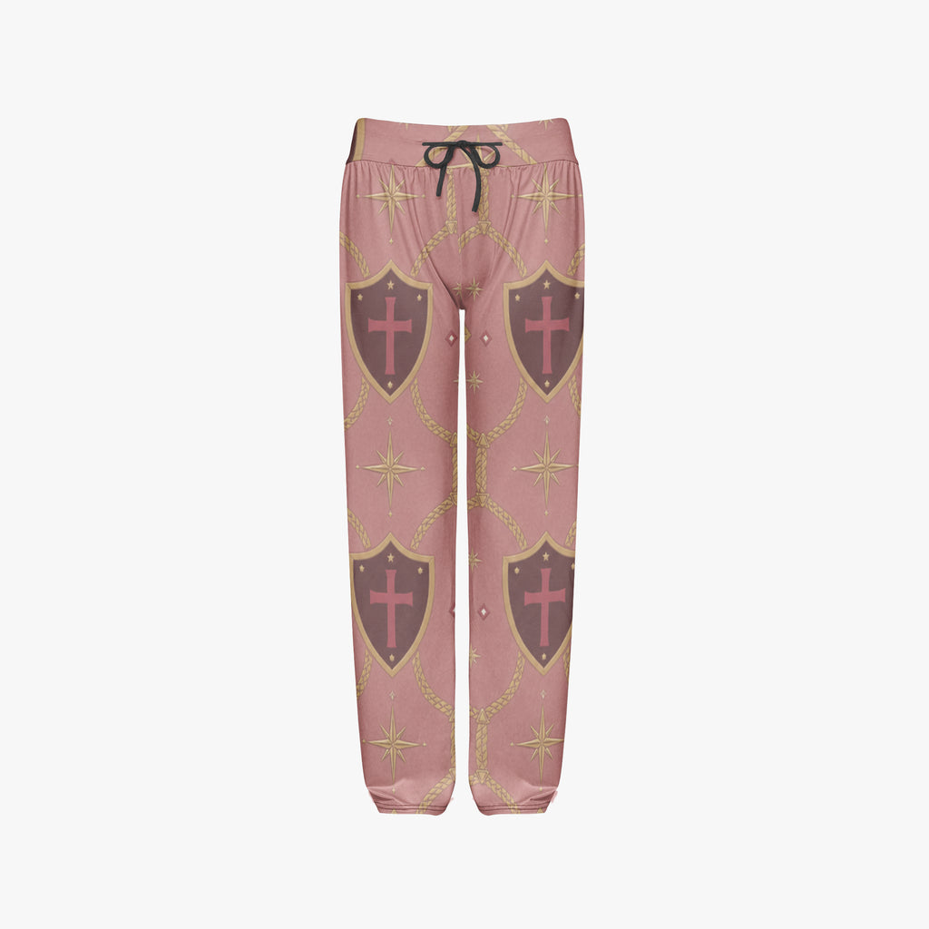 CARRY THE STANDARD women's wide leg pants in rose — SANCTUS NOVA house monogram, view 3