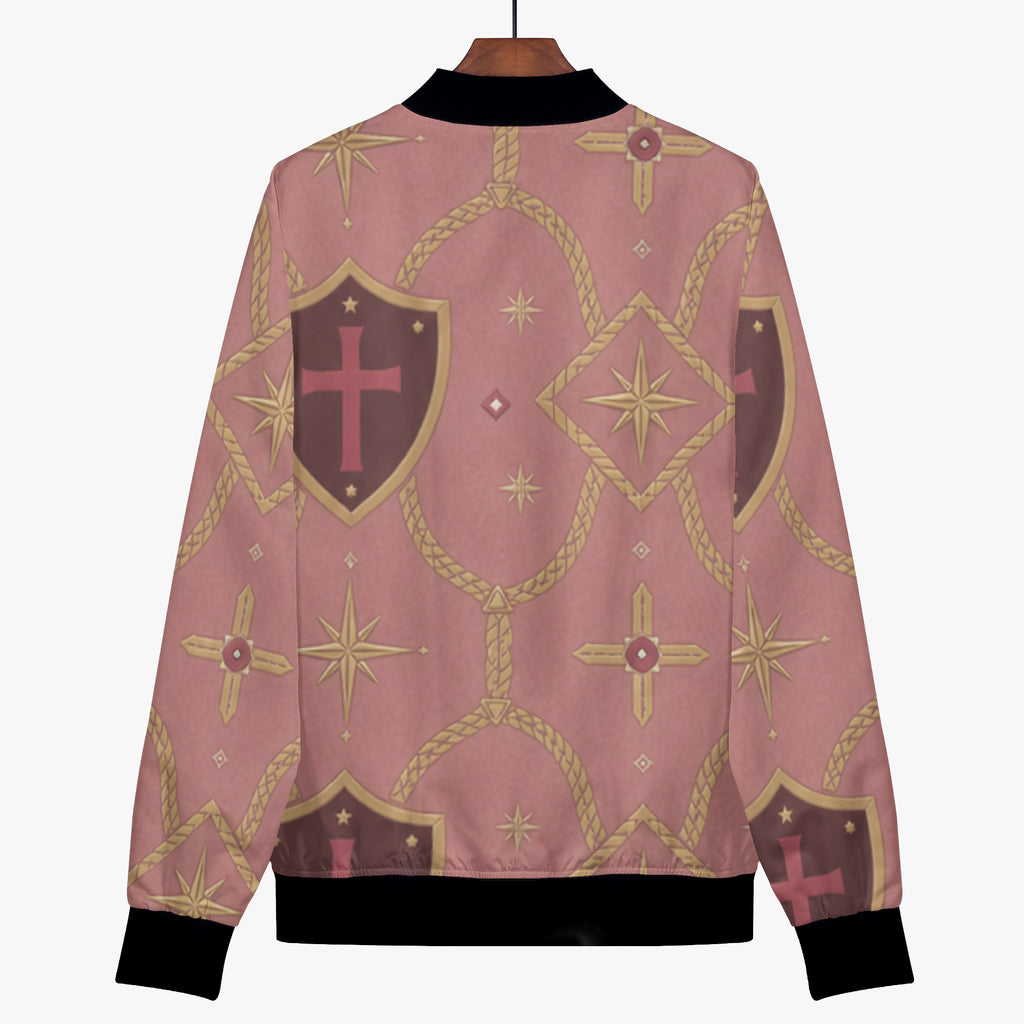 CARRY THE STANDARD women's bomber jacket in rose — SANCTUS NOVA house monogram, view 5