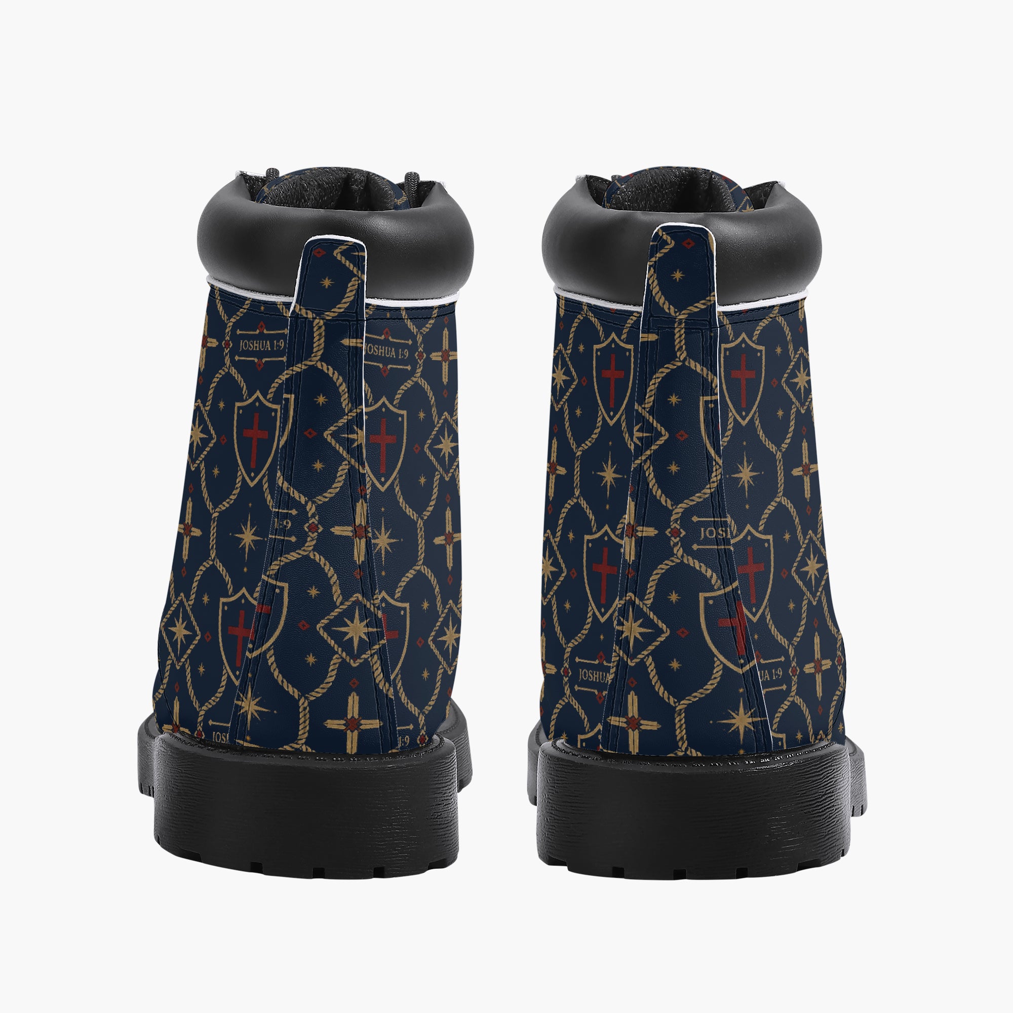 SANCTUS NOVA CARRY THE STANDARD leather boot in the royal navy monogram, lacing detail