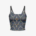 CARRY THE STANDARD women's short yoga top in royal navy — SANCTUS NOVA house monogram