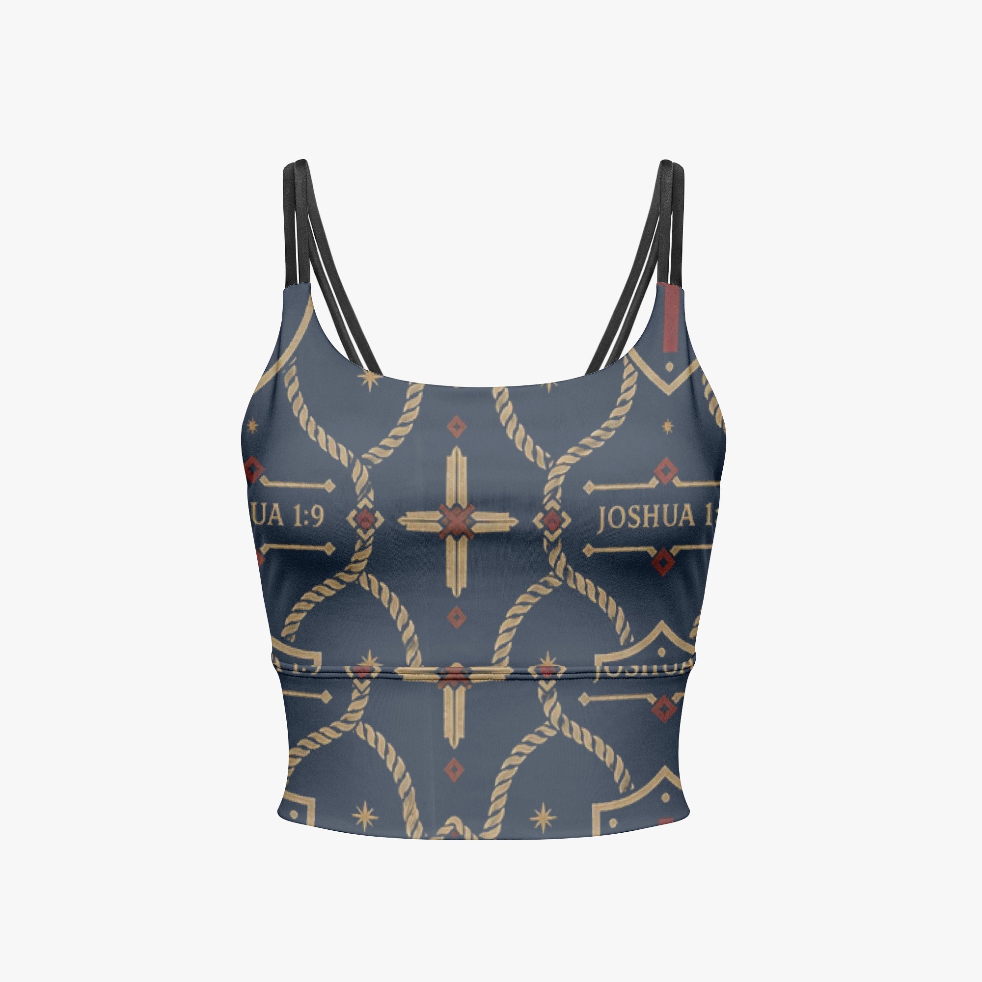 CARRY THE STANDARD women's short yoga top in royal navy — SANCTUS NOVA house monogram