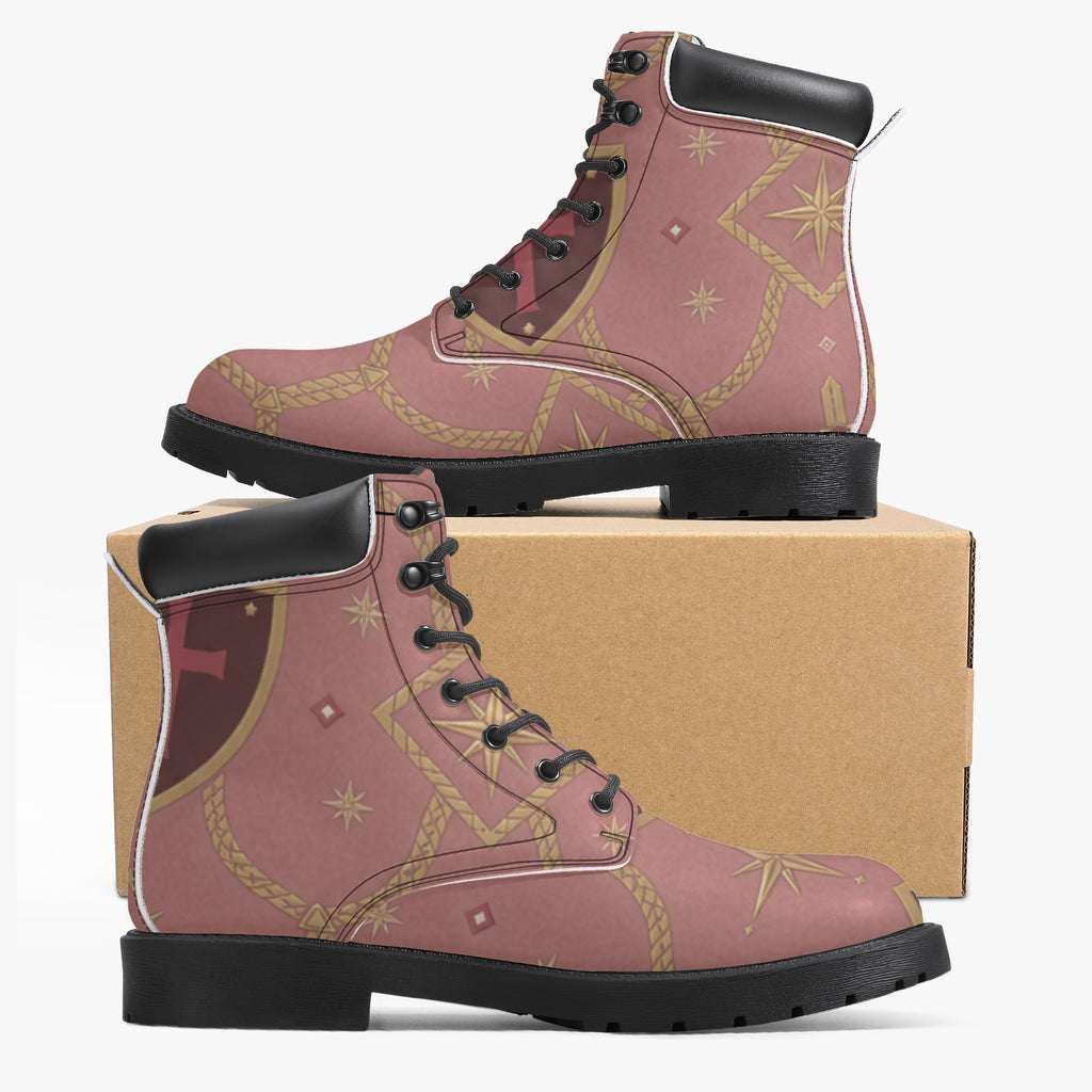 CARRY THE STANDARD leather boot in rose — SANCTUS NOVA house monogram, view 10