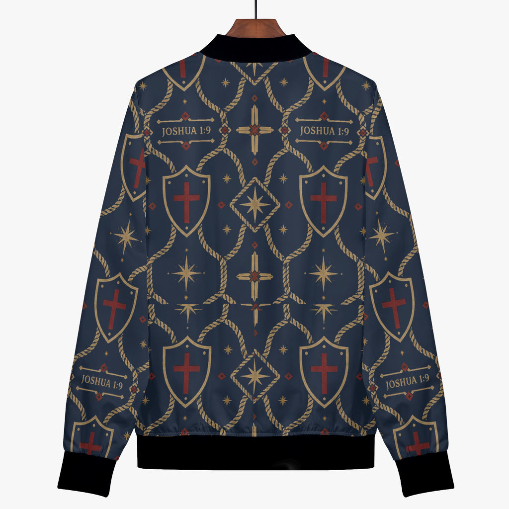 CARRY THE STANDARD women's bomber jacket in royal navy — SANCTUS NOVA house monogram, view 5