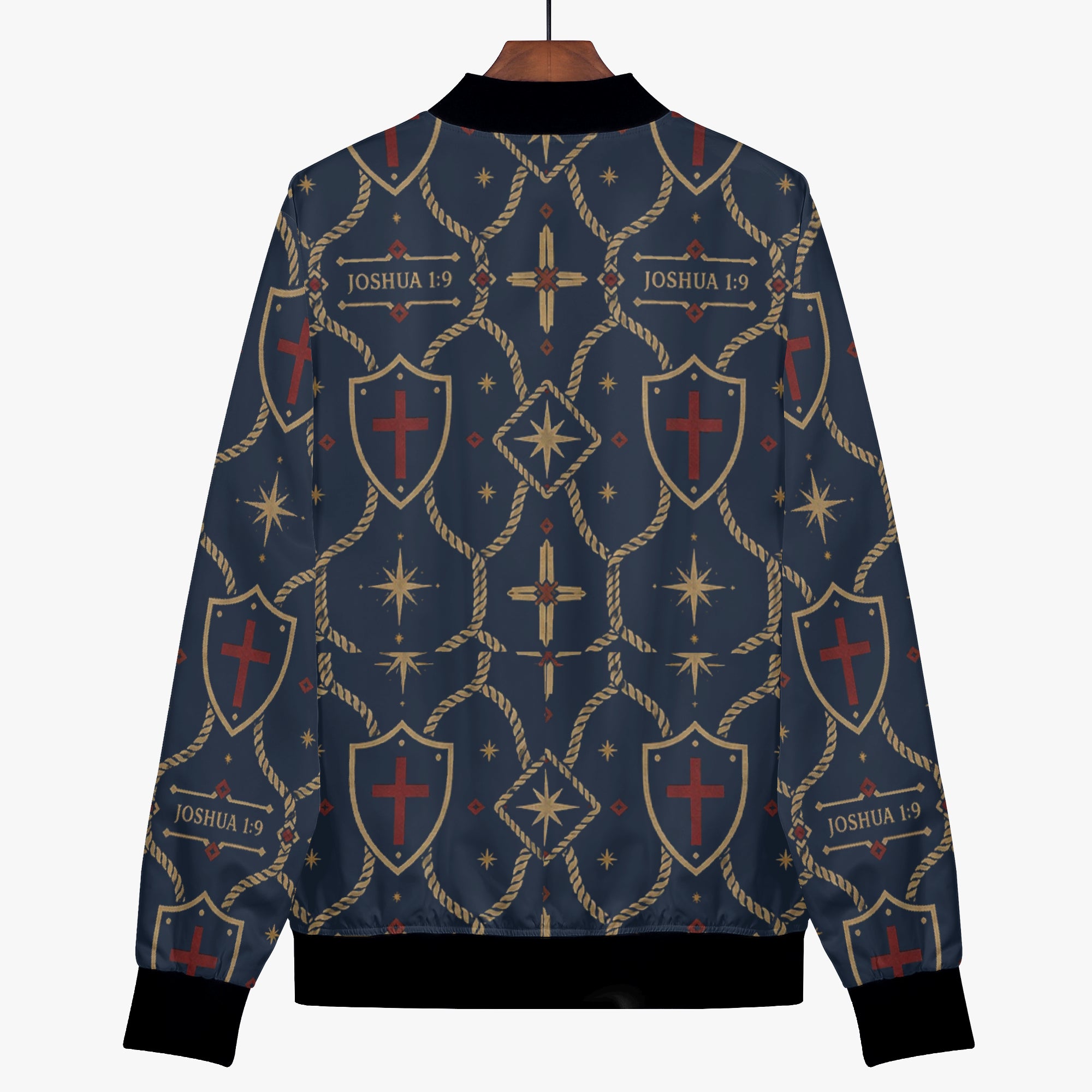 CARRY THE STANDARD women's bomber jacket in royal navy — SANCTUS NOVA house monogram, view 5