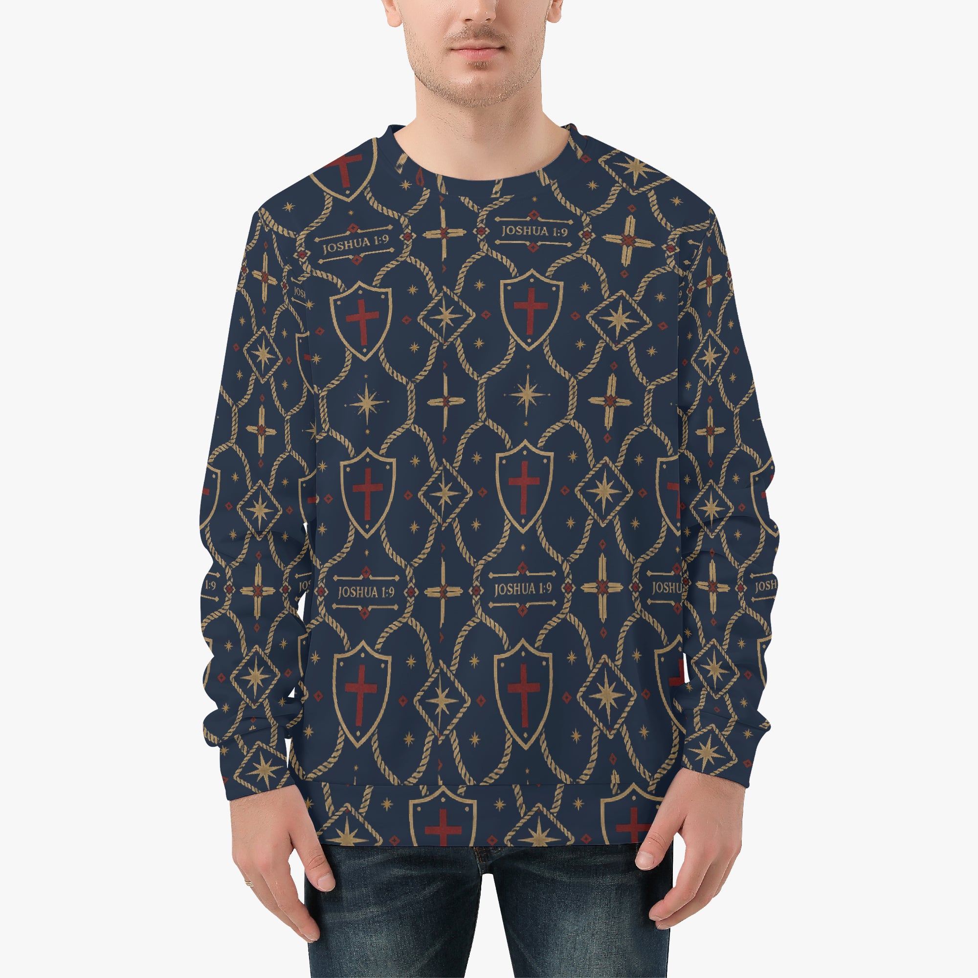 CARRY THE STANDARD crewneck sweatshirt in royal navy, sleeve and cuff detail