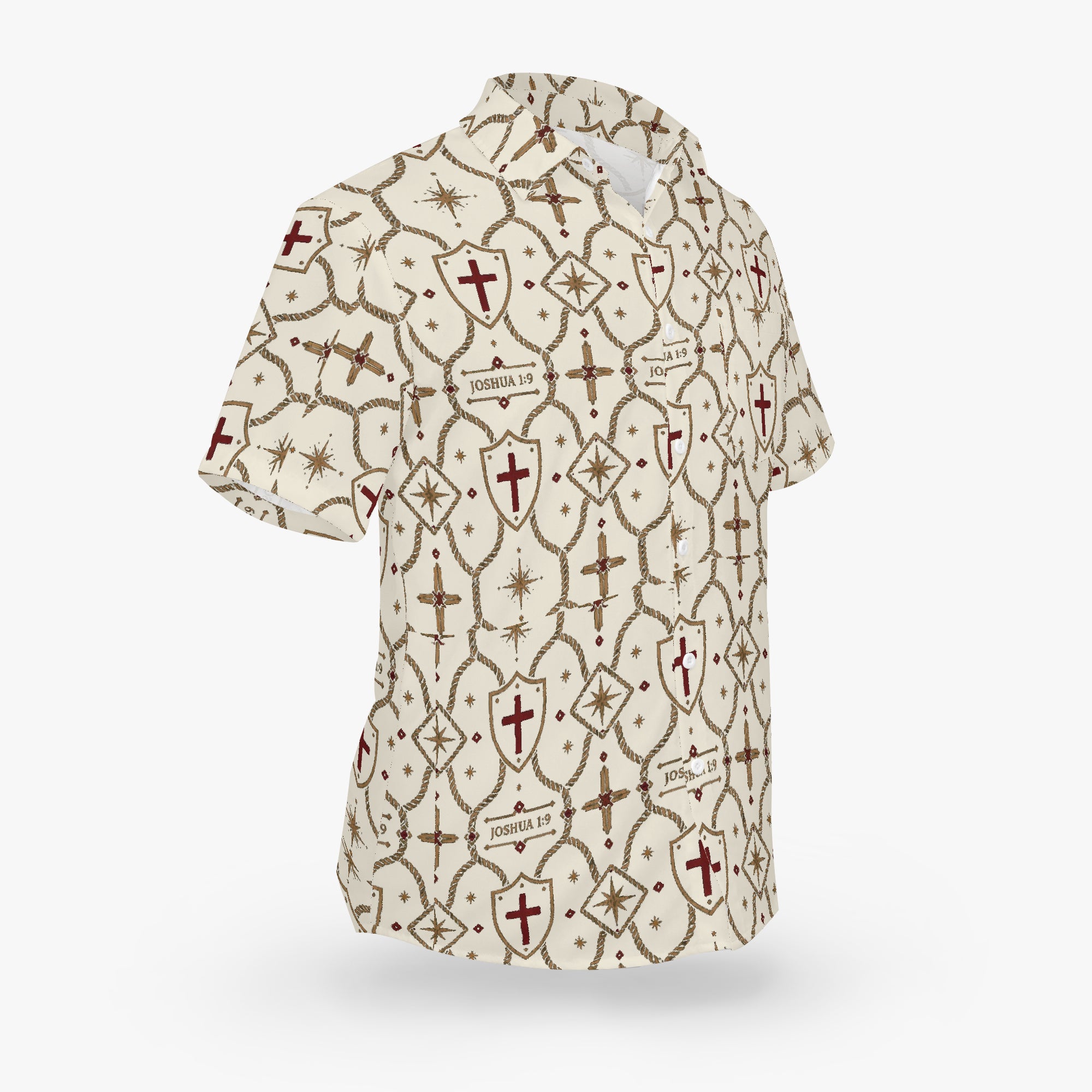 CARRY THE STANDARD camp shirt in ivory — SANCTUS NOVA house monogram, view 5
