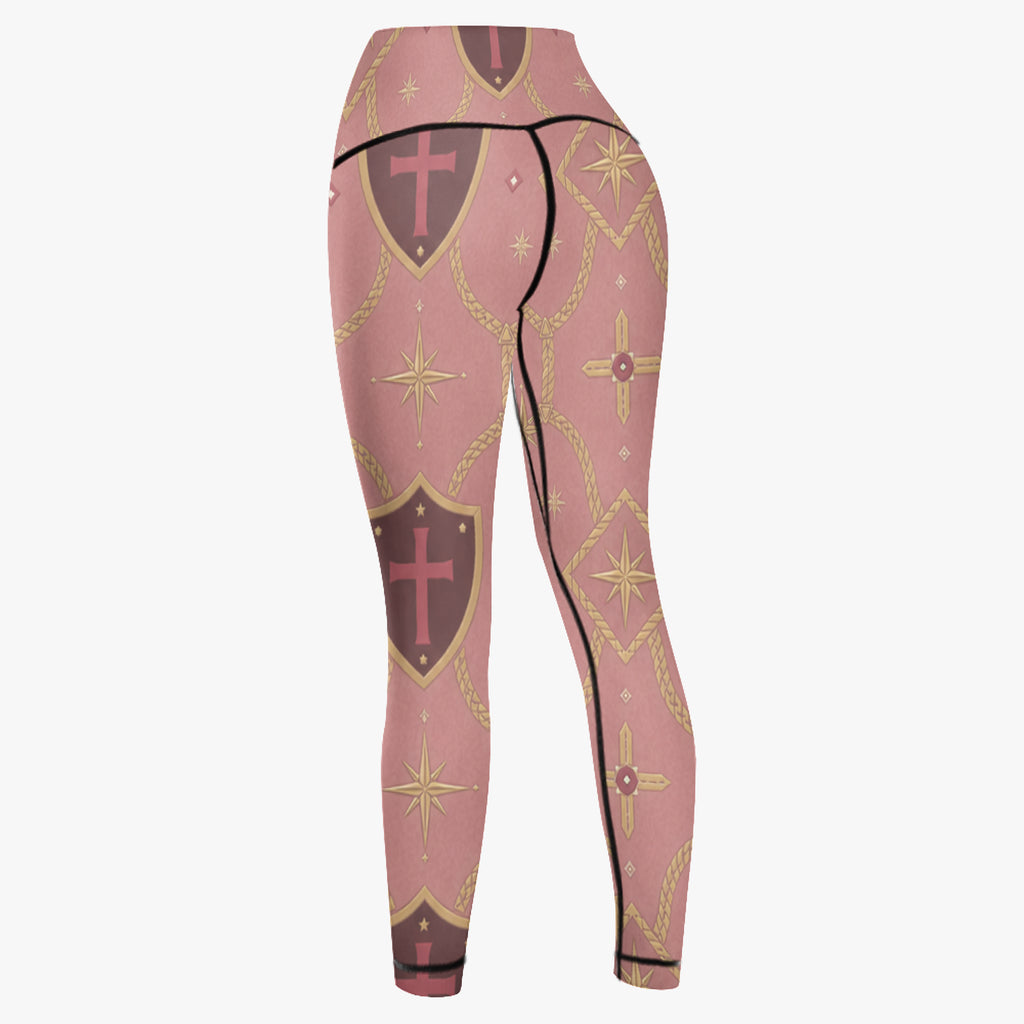 CARRY THE STANDARD women's leggings in rose — SANCTUS NOVA house monogram, view 2