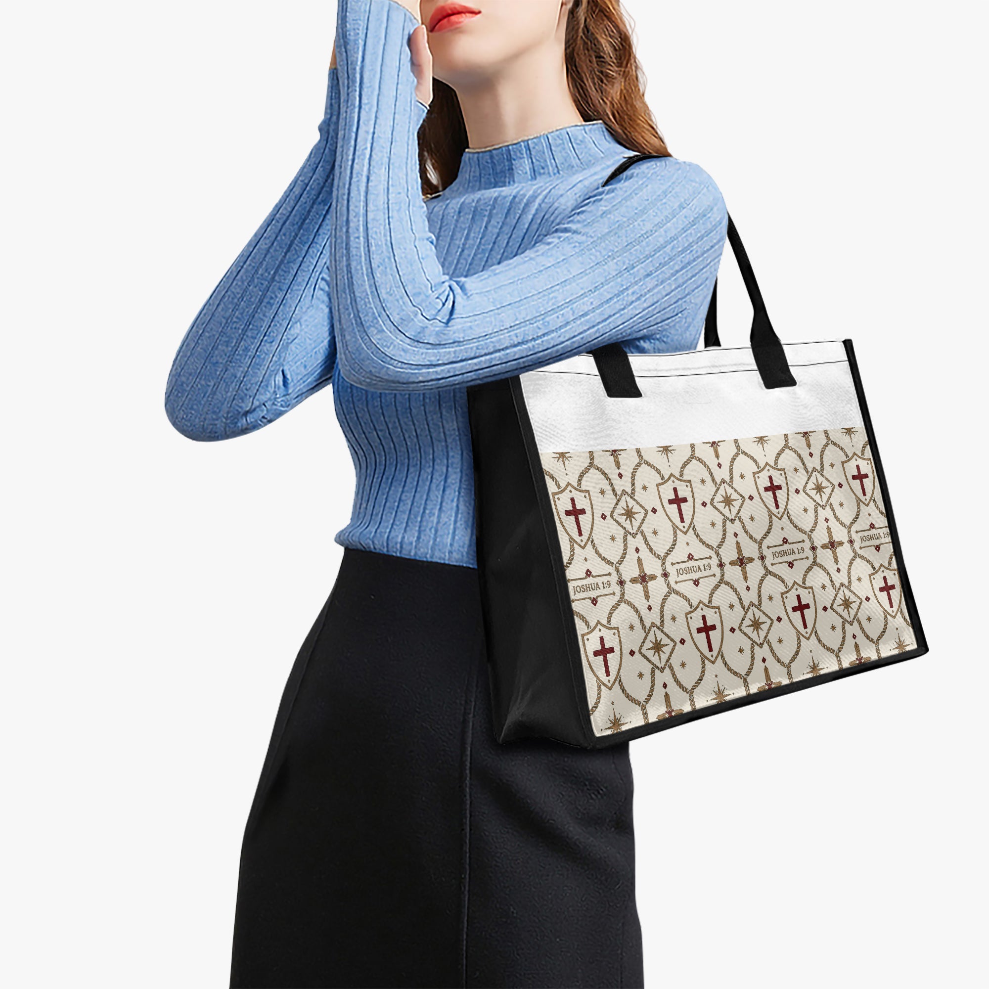 CARRY THE STANDARD full-print canvas tote in ivory — SANCTUS NOVA house monogram, view 3