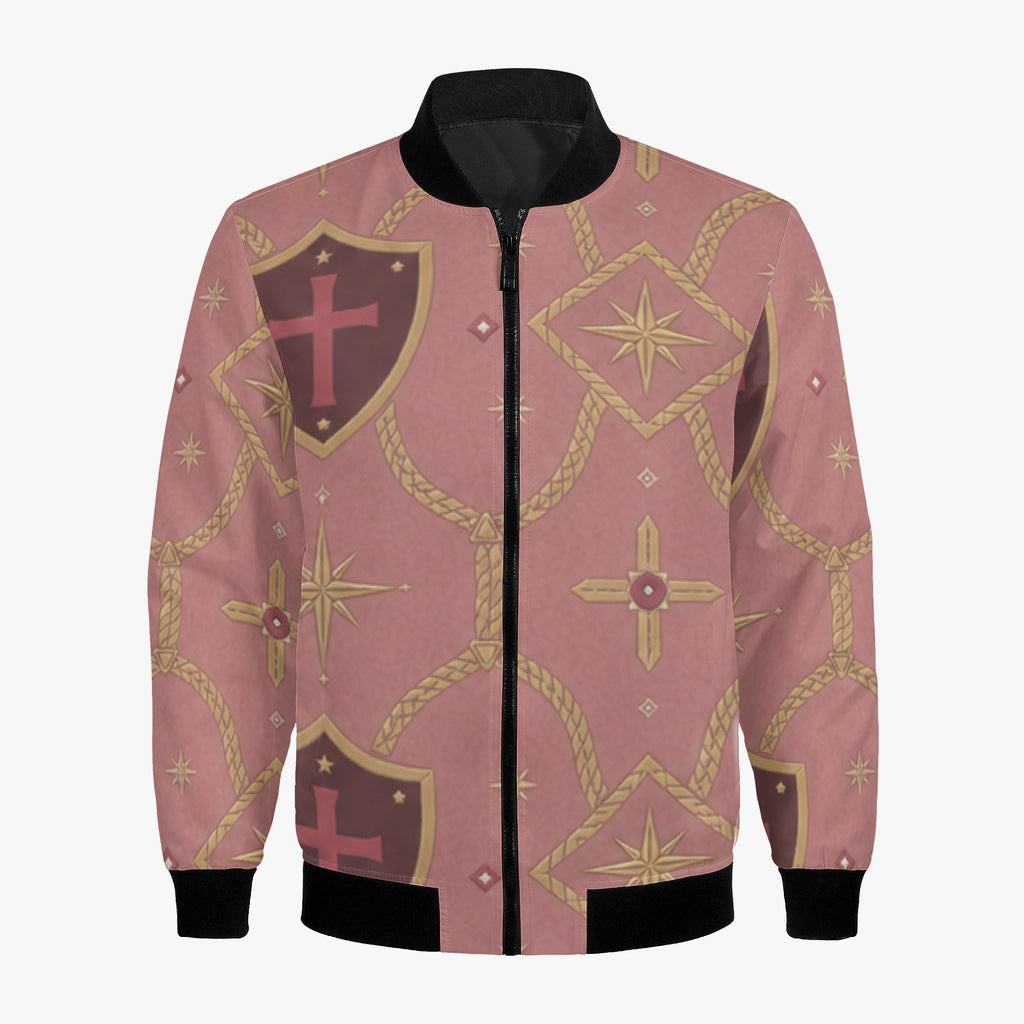 CARRY THE STANDARD women's bomber jacket in rose — SANCTUS NOVA house monogram, view 7