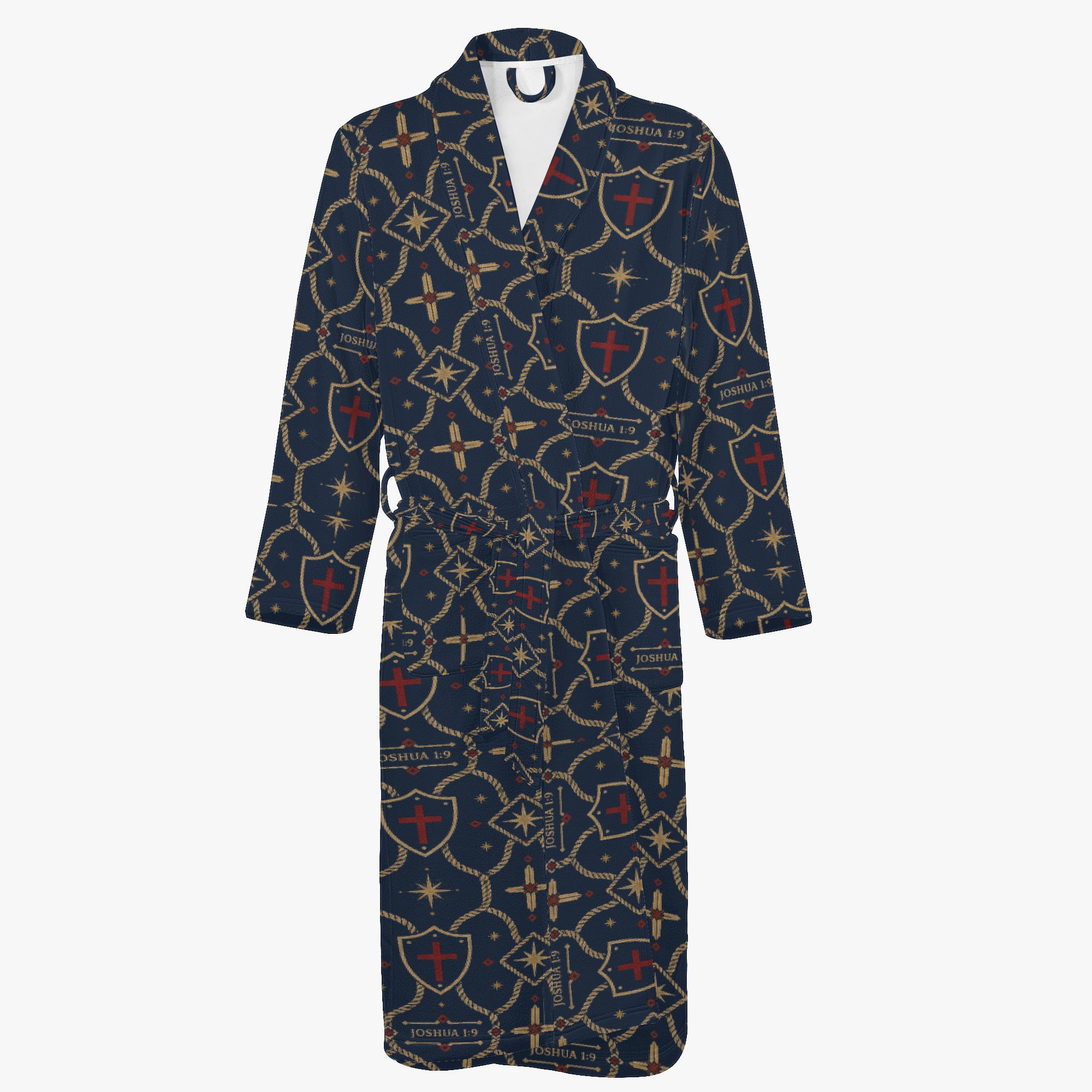 CARRY THE STANDARD bathrobe in royal navy — SANCTUS NOVA house monogram, view 2