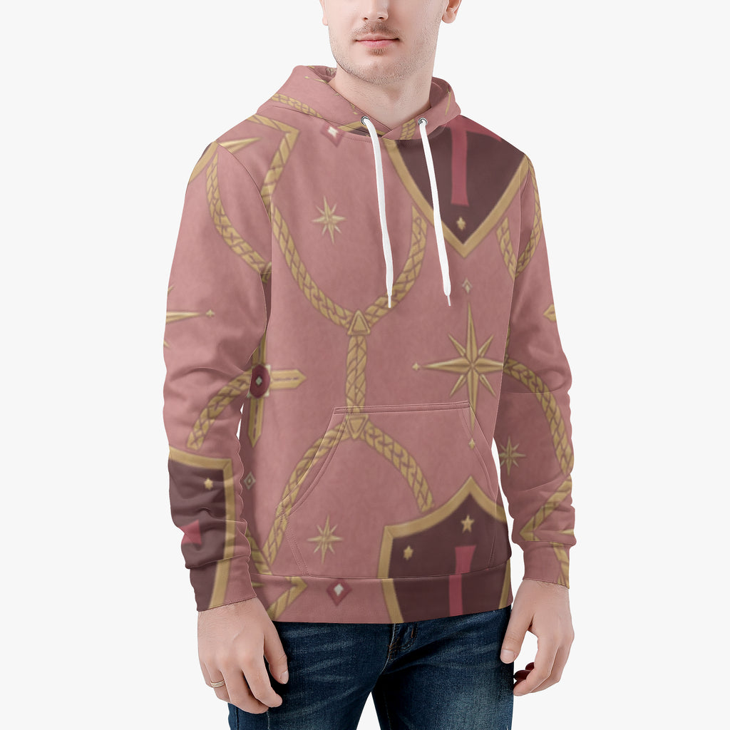 CARRY THE STANDARD pullover hoodie in rose — SANCTUS NOVA house monogram, view 4