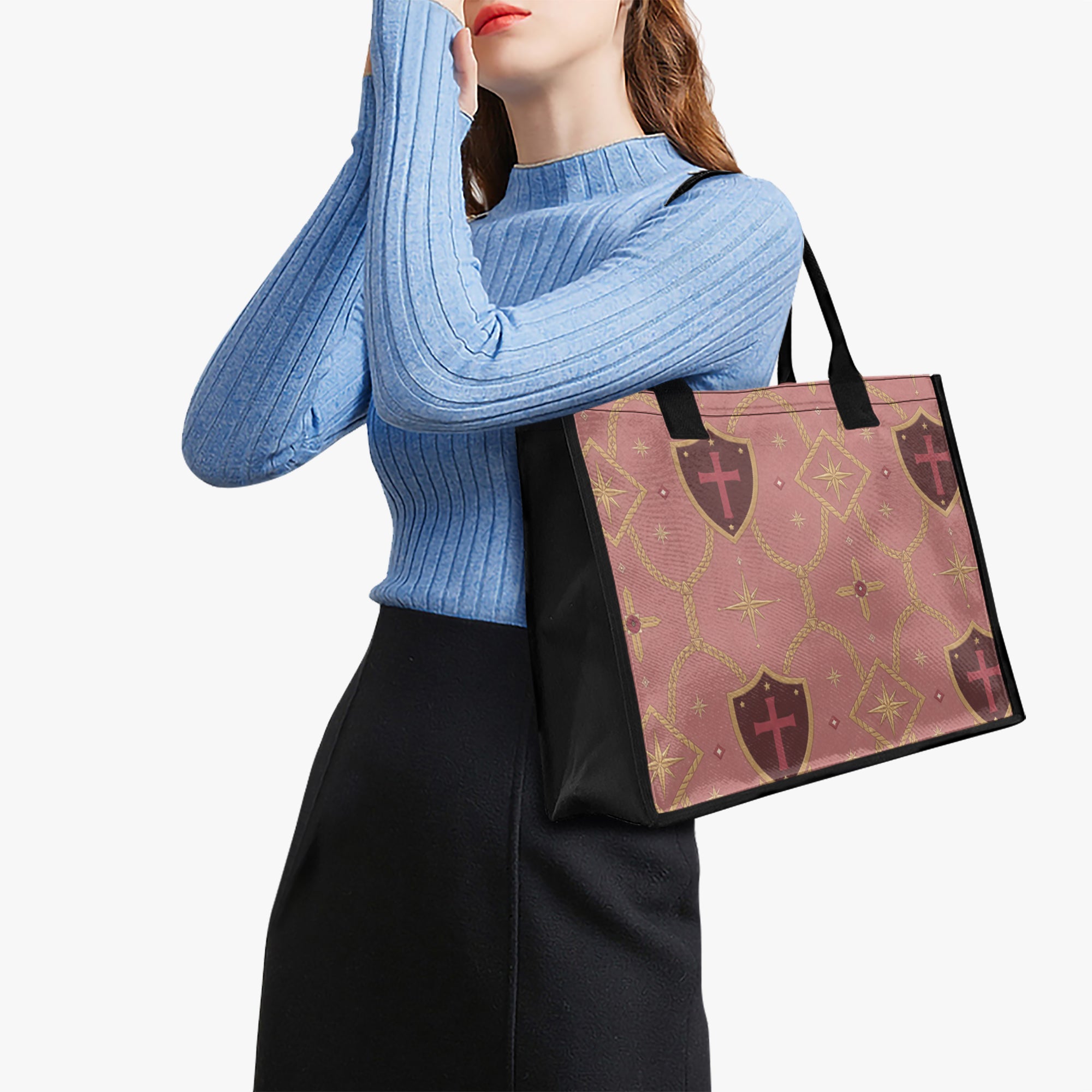 CARRY THE STANDARD full-print canvas tote in rose — SANCTUS NOVA house monogram, view 3