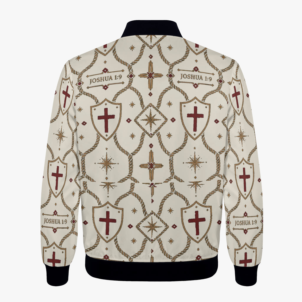 CARRY THE STANDARD women's bomber jacket in ivory — SANCTUS NOVA house monogram, view 6