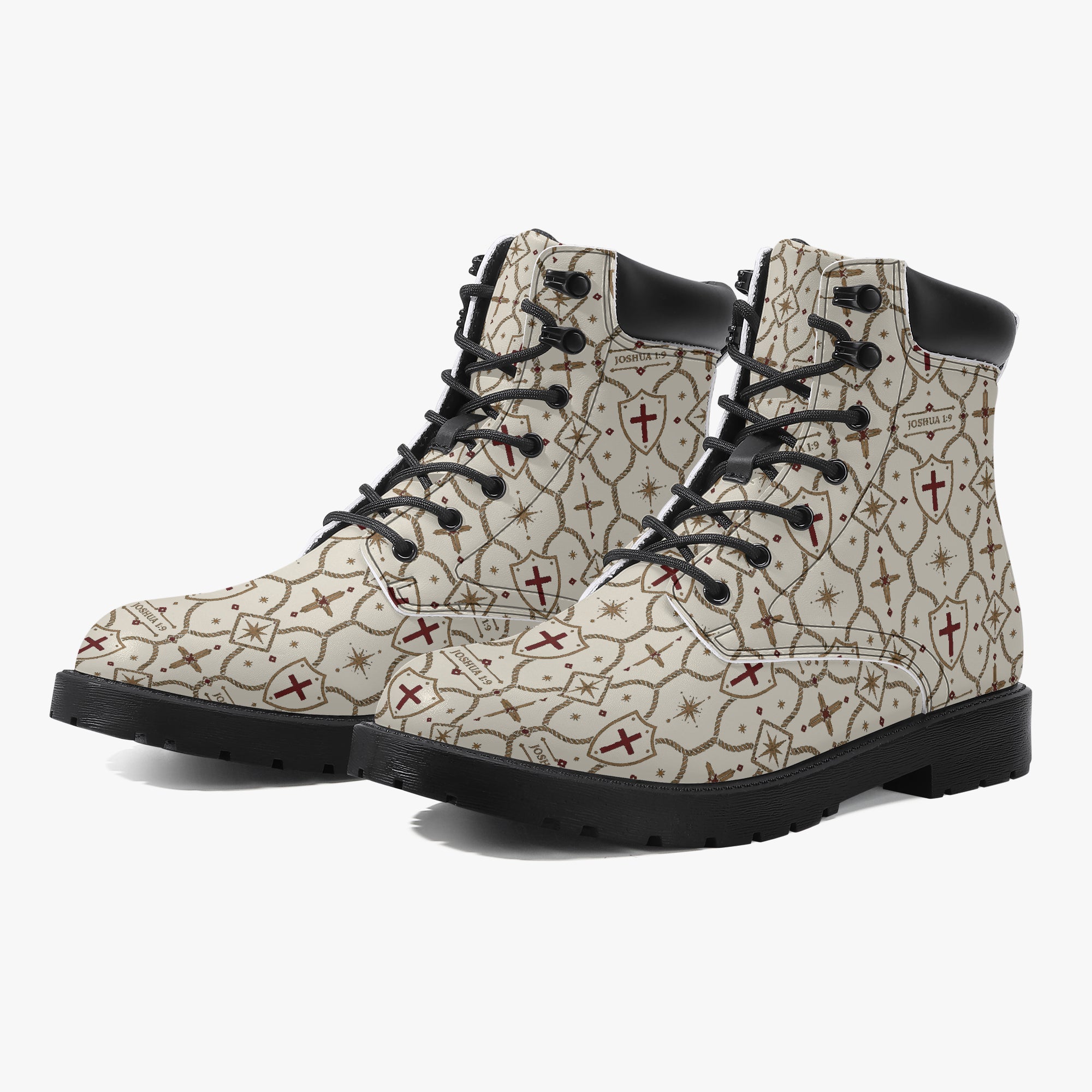 SANCTUS NOVA CARRY THE STANDARD leather boot in the ivory monogram, monogram detail