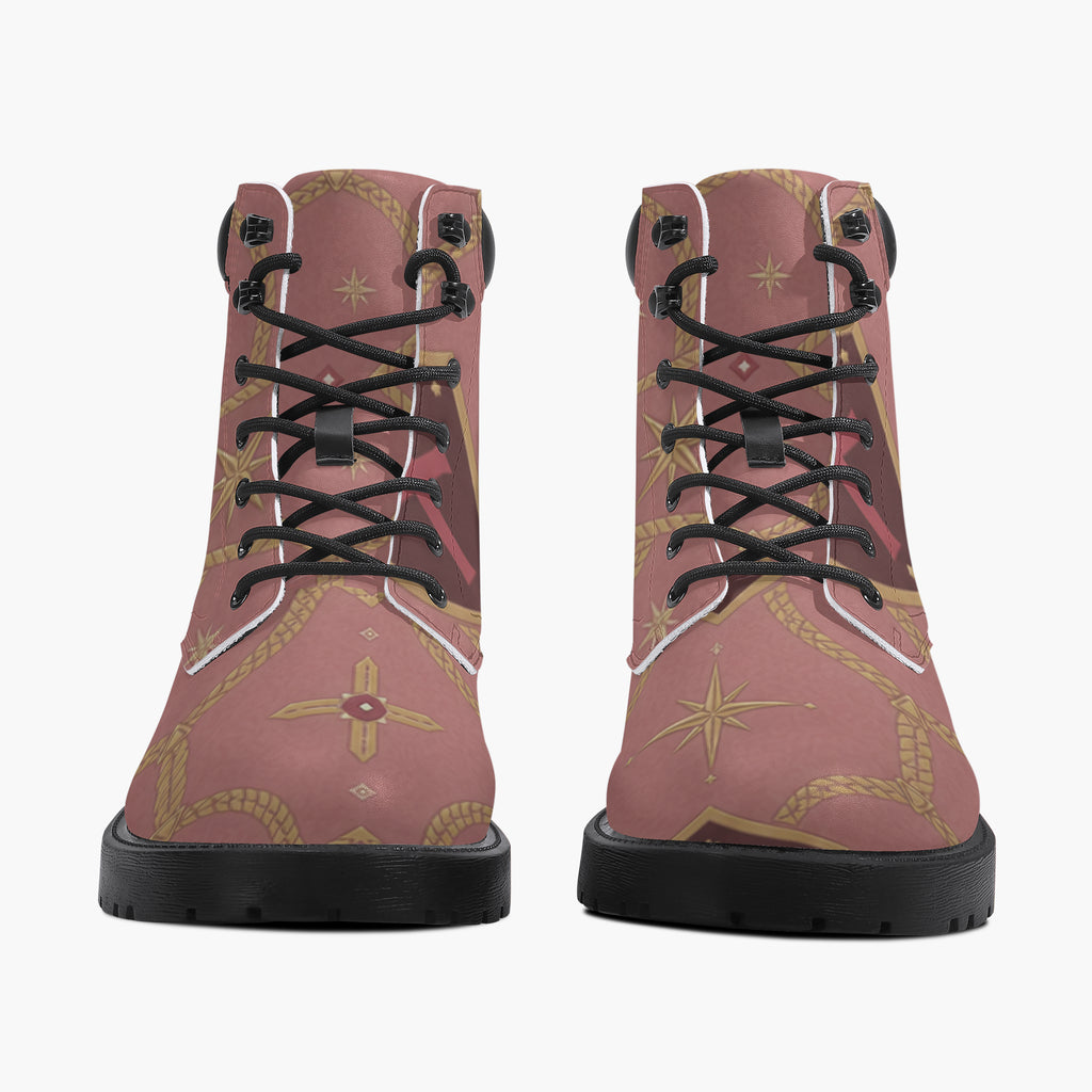 CARRY THE STANDARD leather boot in rose — SANCTUS NOVA house monogram, view 4