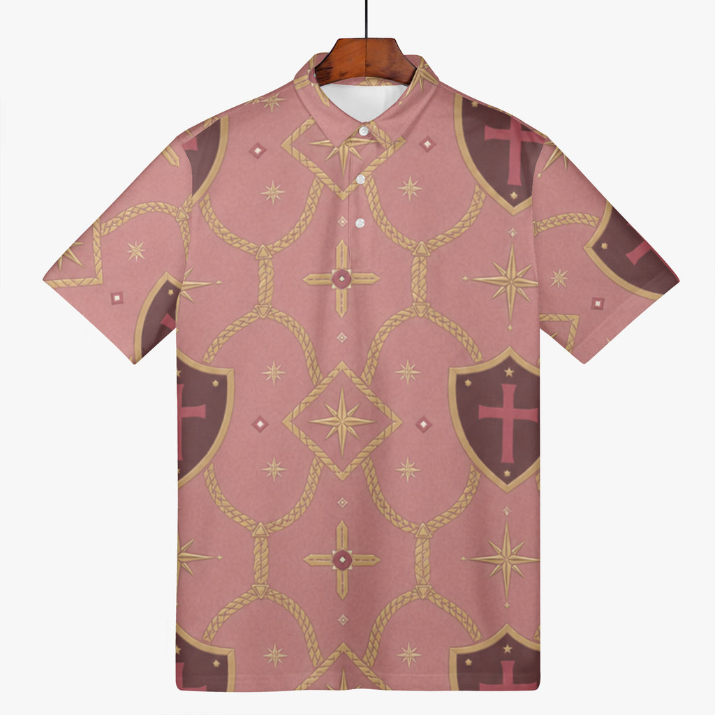 CARRY THE STANDARD polo in rose — SANCTUS NOVA house monogram, view 4