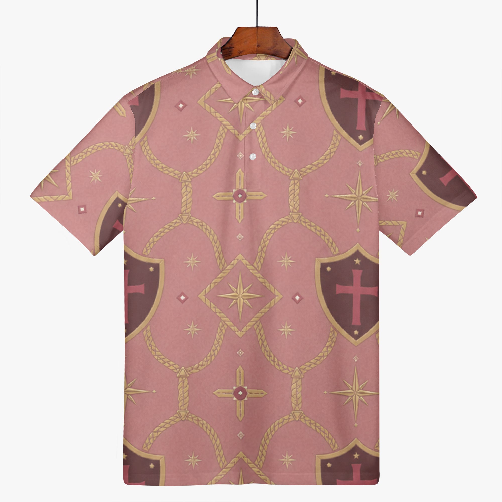 CARRY THE STANDARD polo in rose — SANCTUS NOVA house monogram, view 4