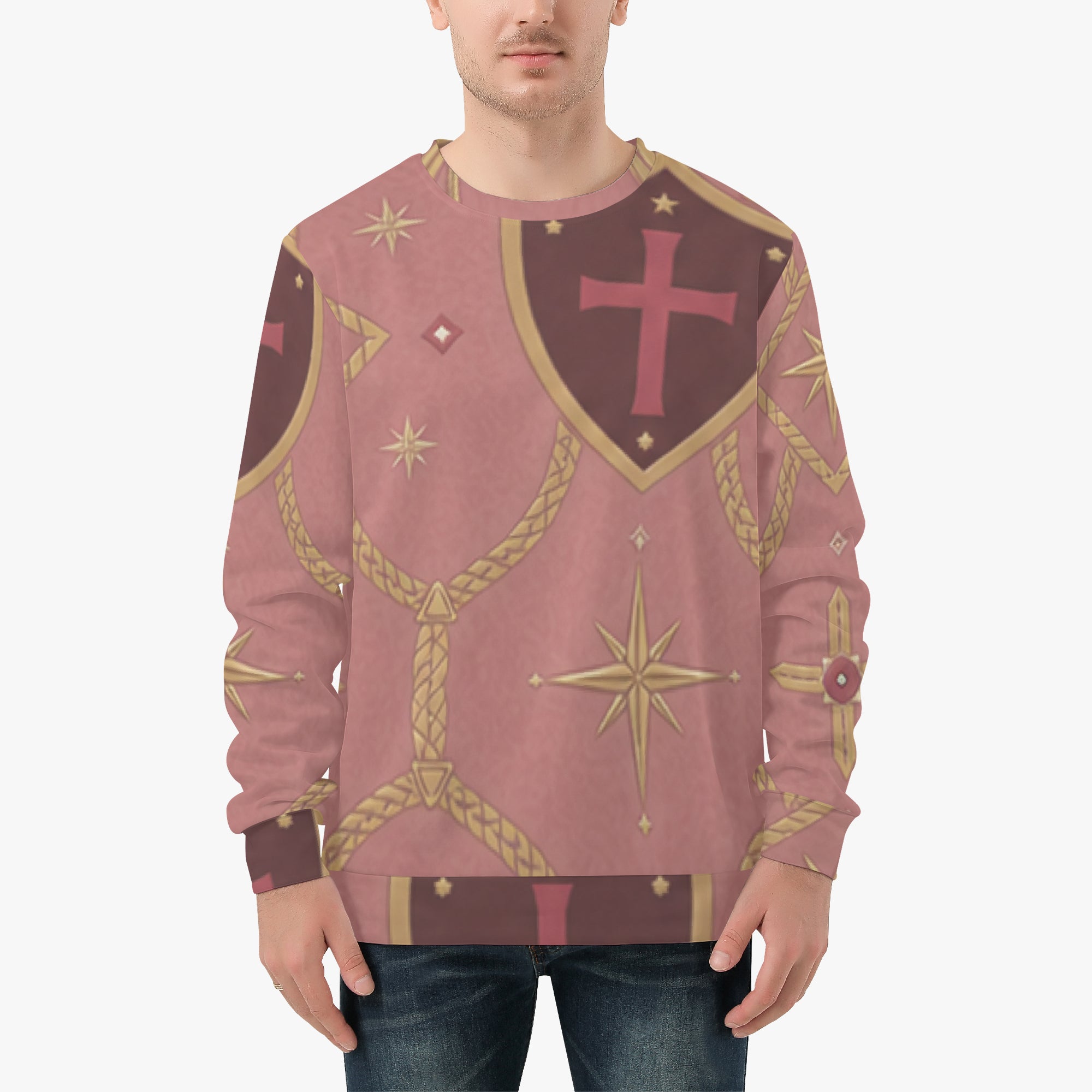 CARRY THE STANDARD crewneck in rose — SANCTUS NOVA house monogram, view 4
