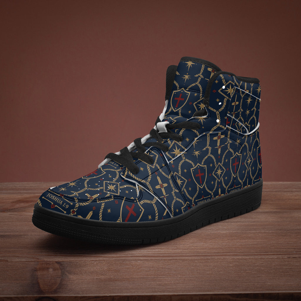 SANCTUS NOVA CARRY THE STANDARD high-top sneaker in the royal navy monogram, pair view