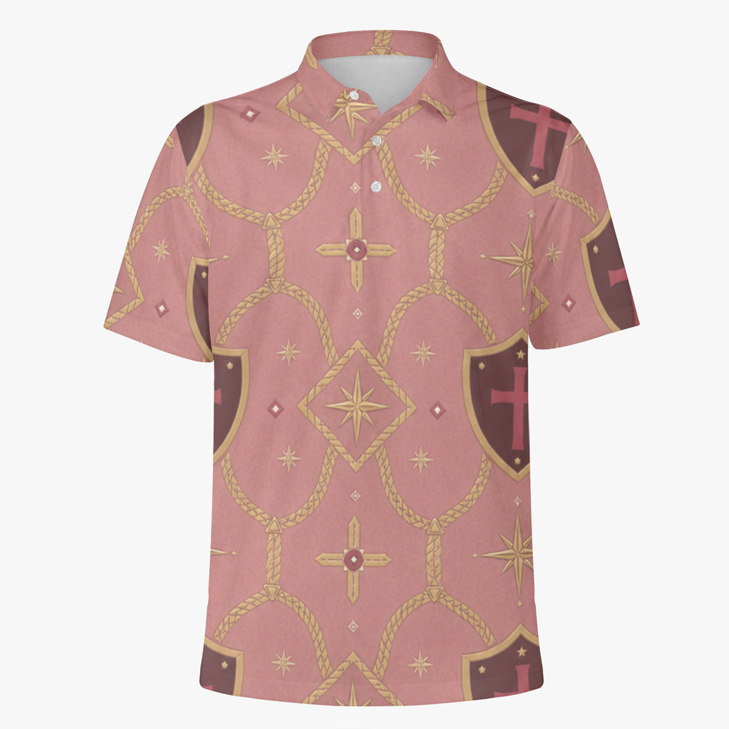 CARRY THE STANDARD polo in rose — SANCTUS NOVA house monogram, view 3