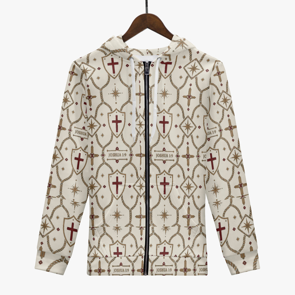 CARRY THE STANDARD full-zip hoodie in ivory — SANCTUS NOVA house monogram, view 3