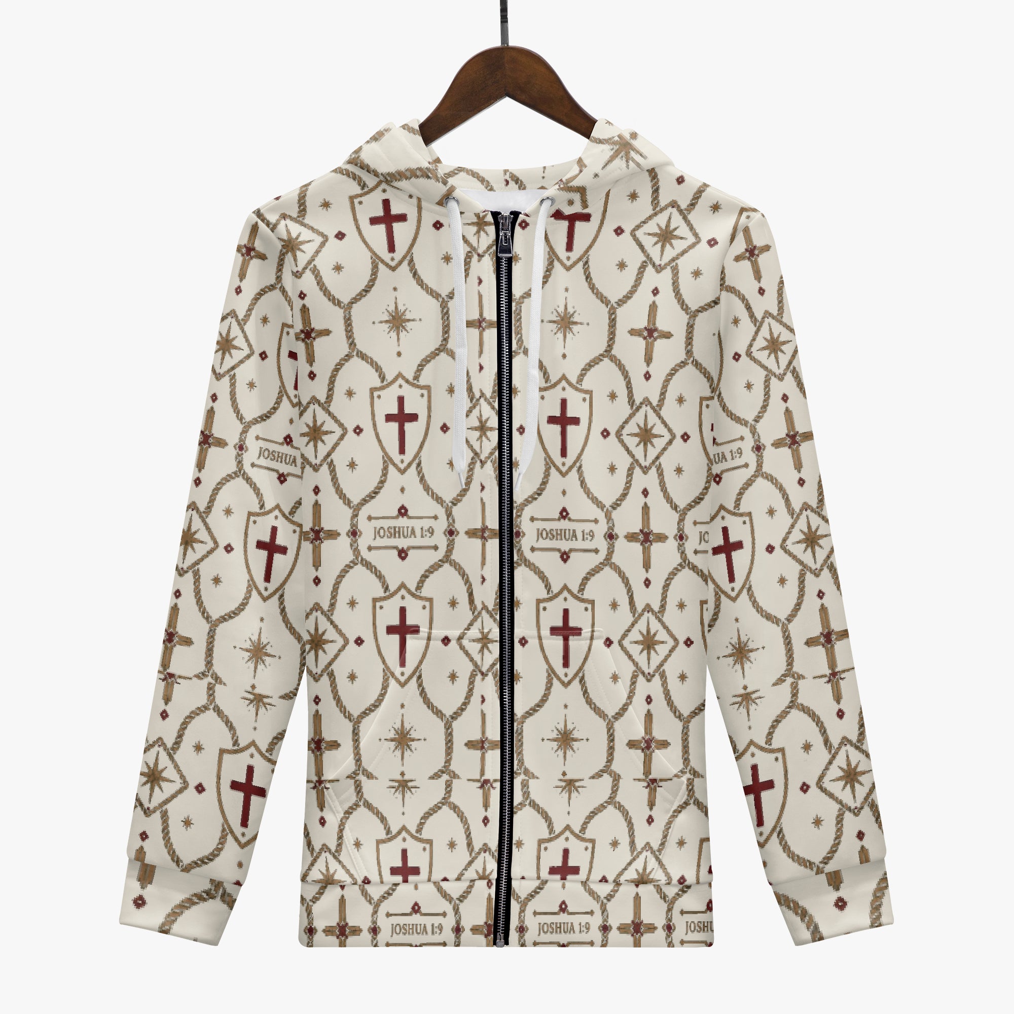 CARRY THE STANDARD full-zip hoodie in ivory — SANCTUS NOVA house monogram, view 3
