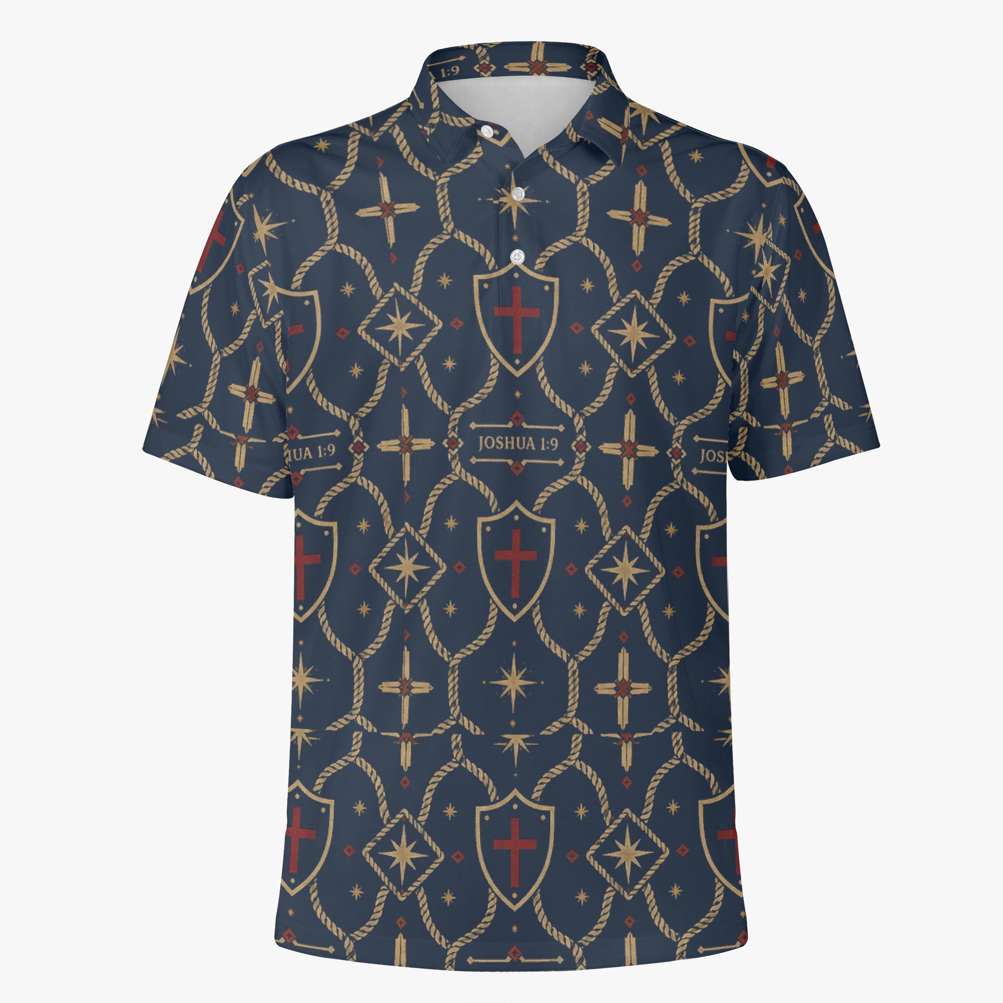 CARRY THE STANDARD polo in royal navy — SANCTUS NOVA house monogram, view 3