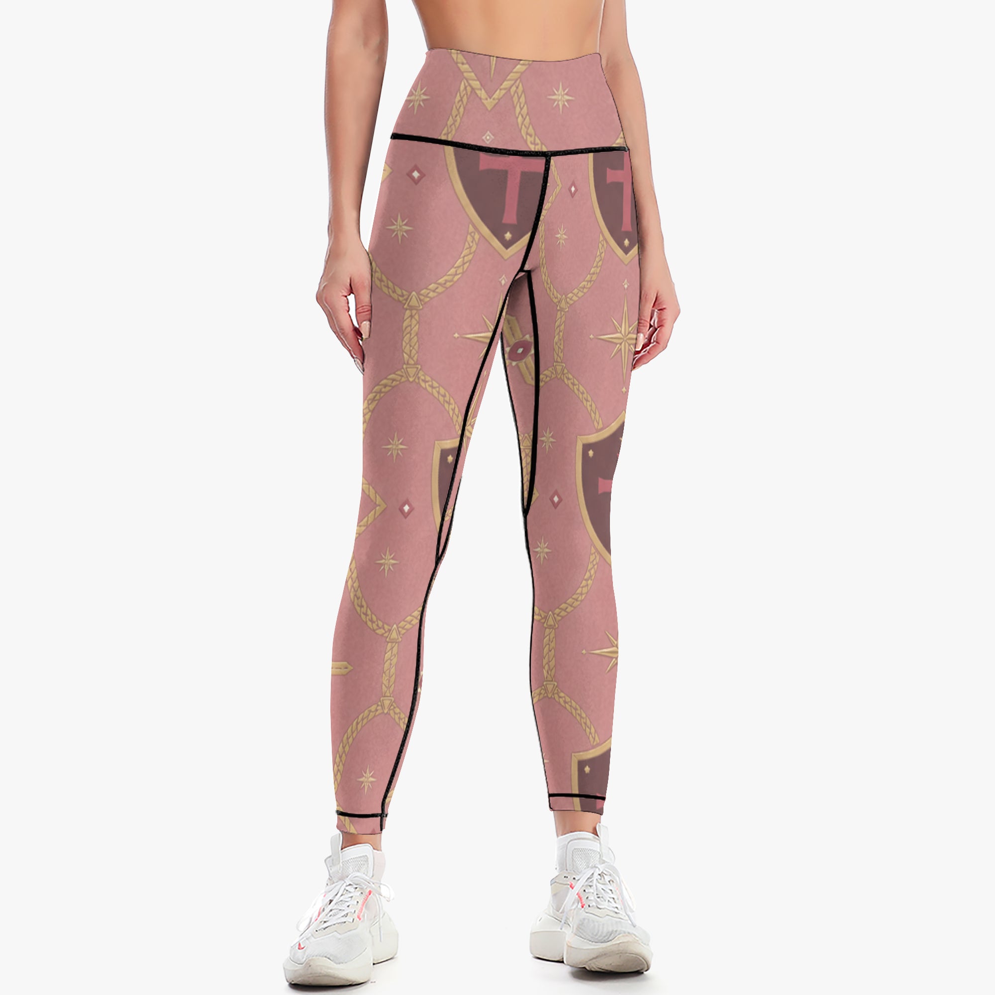 CARRY THE STANDARD women's leggings in rose — SANCTUS NOVA house monogram, view 3