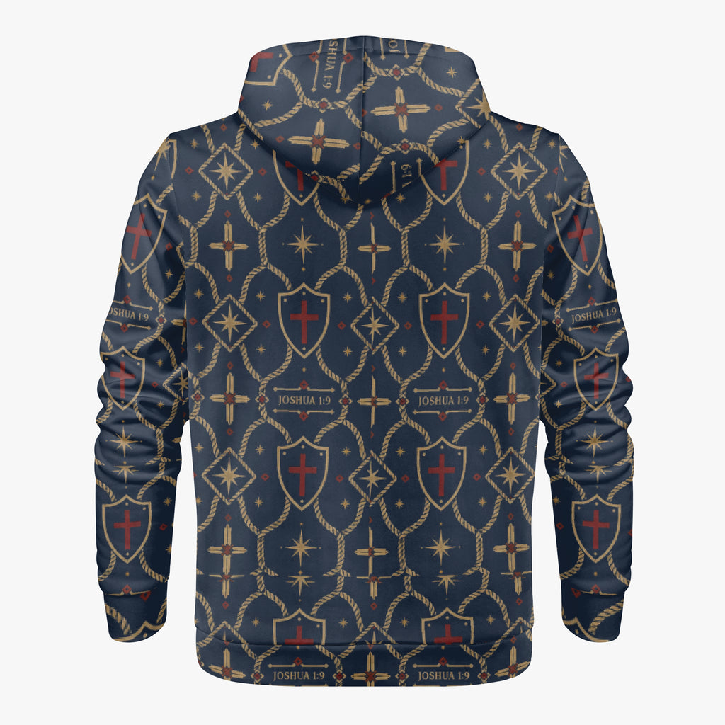 CARRY THE STANDARD full-zip hoodie in royal navy — SANCTUS NOVA house monogram, view 2