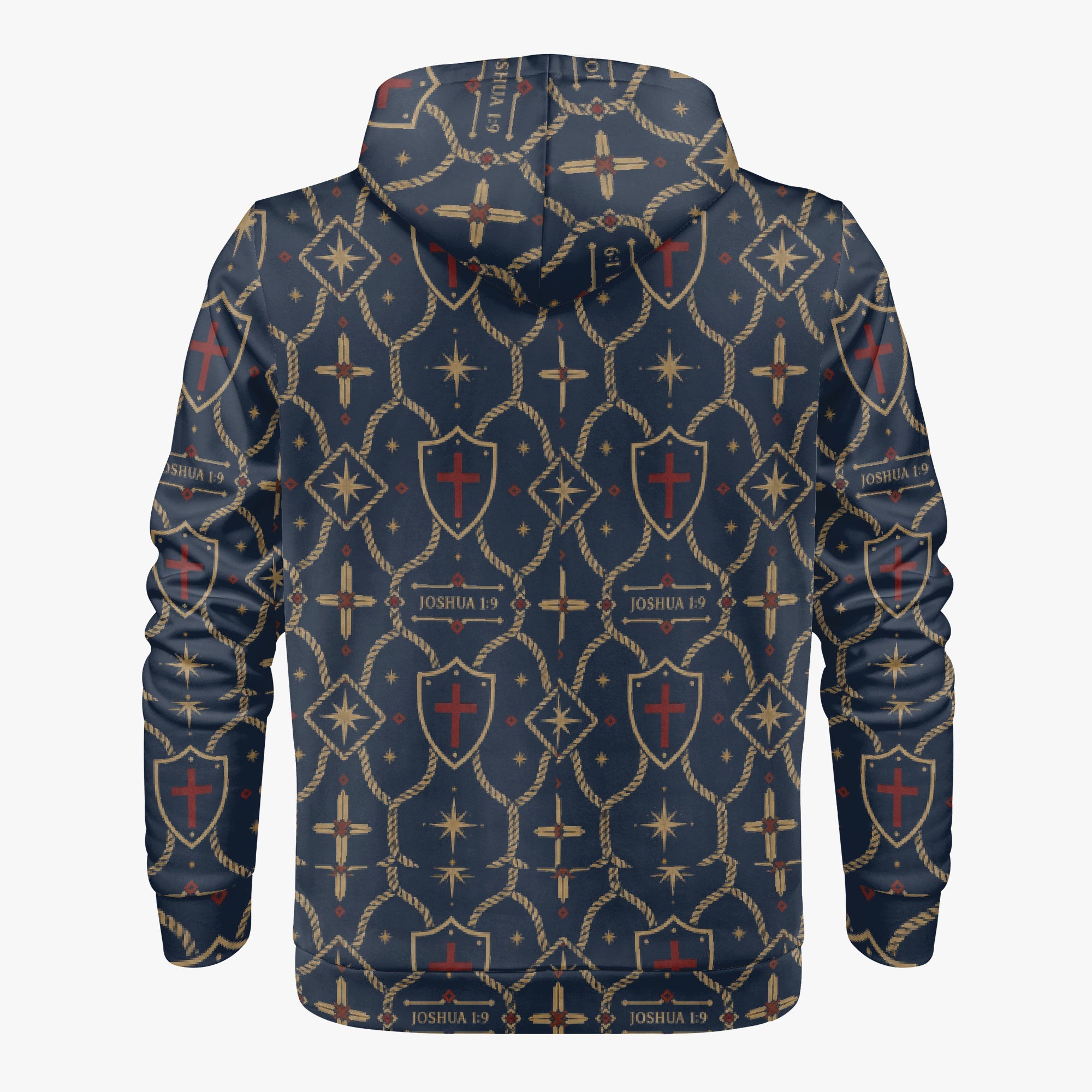 CARRY THE STANDARD full-zip hoodie in royal navy — SANCTUS NOVA house monogram, view 2