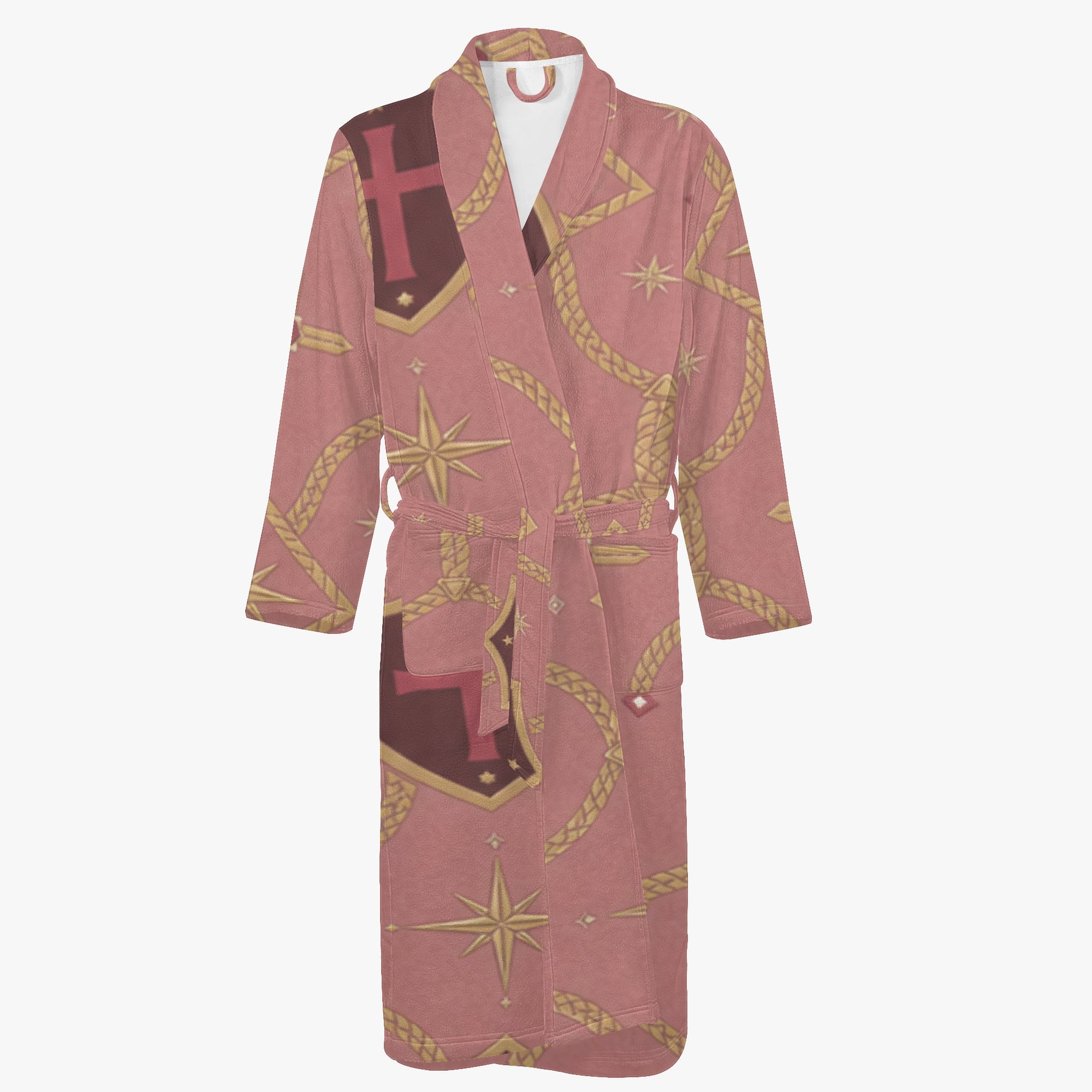 CARRY THE STANDARD bathrobe in rose — SANCTUS NOVA house monogram, view 2