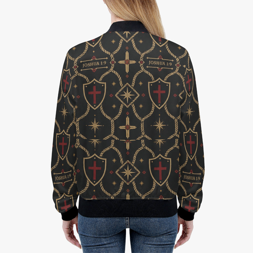 Women's Christian monogram bomber jacket — house pattern printed into the cloth (view 8)