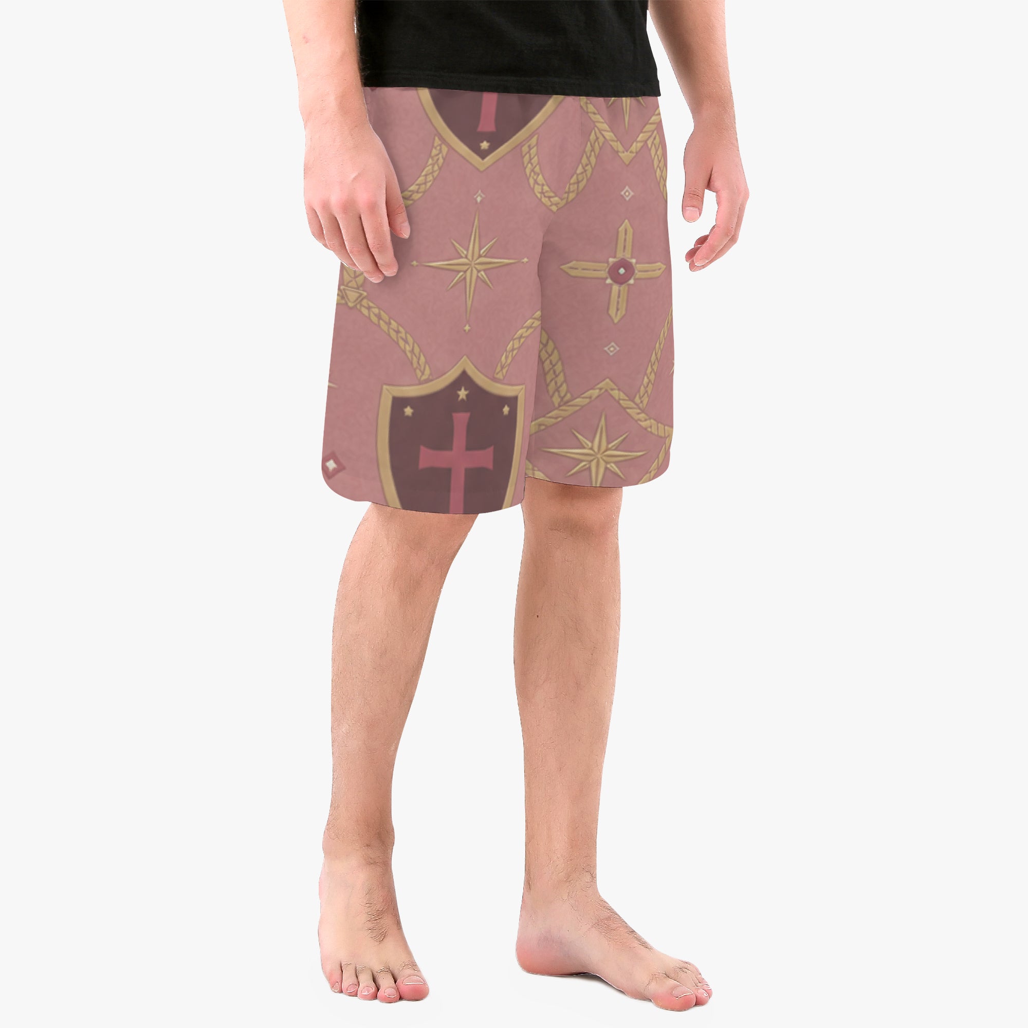 CARRY THE STANDARD board shorts in rose — SANCTUS NOVA house monogram, view 6