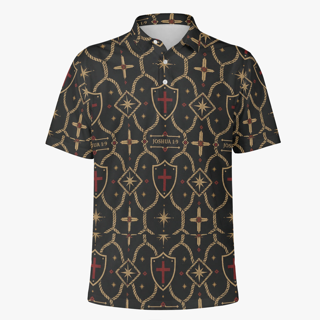 Signature monogram polo on a hanger, collar and short placket detail