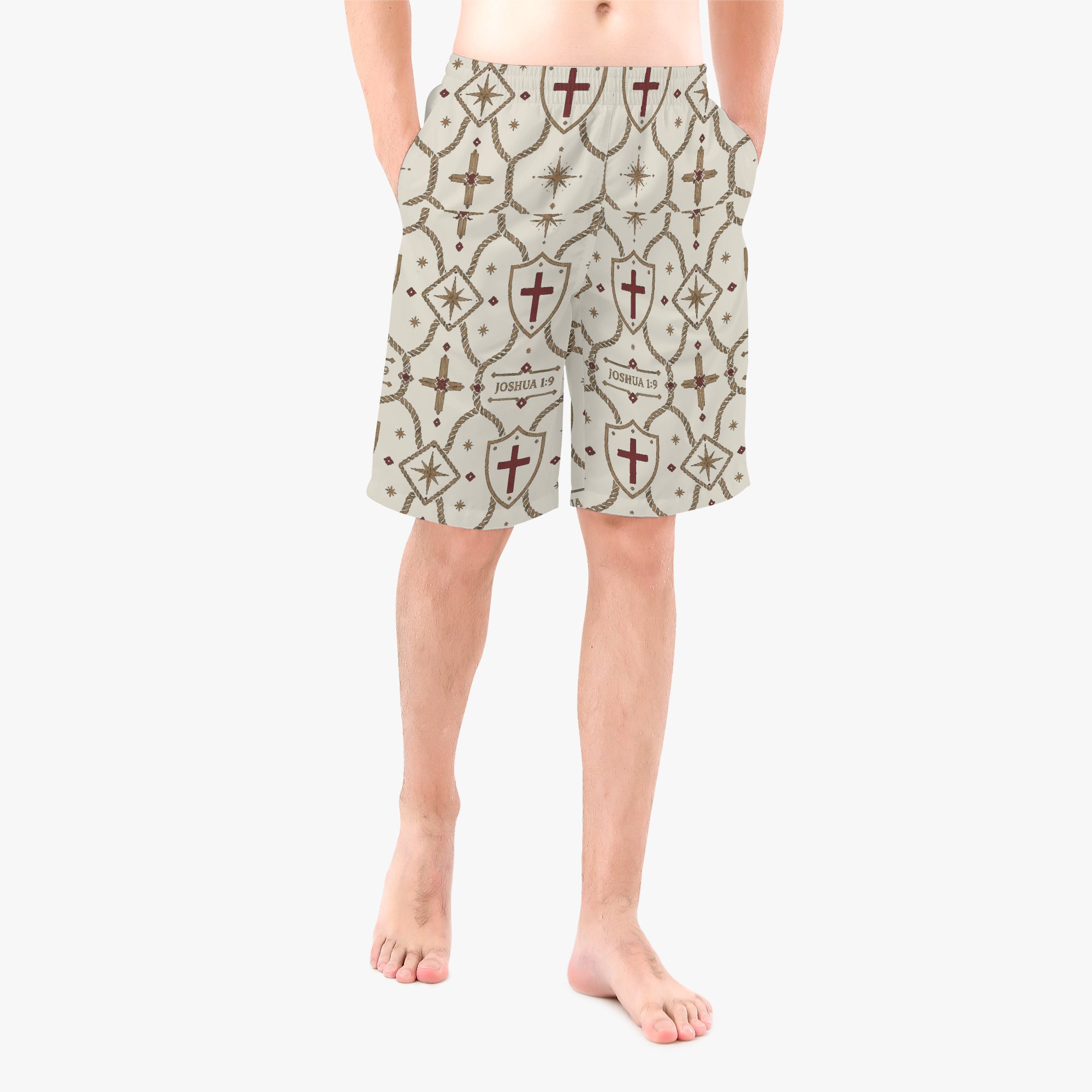 CARRY THE STANDARD board shorts in ivory, back view