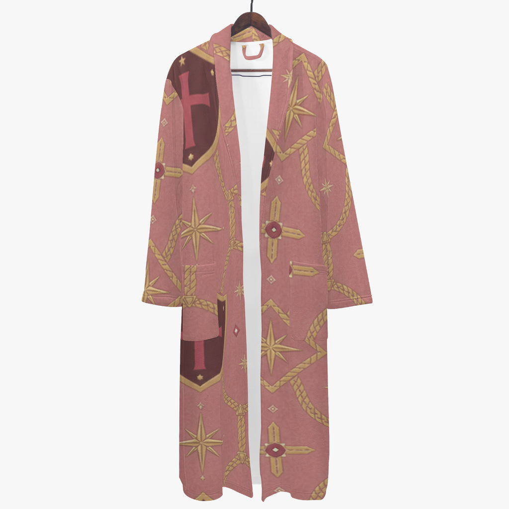 CARRY THE STANDARD bathrobe in rose — SANCTUS NOVA house monogram