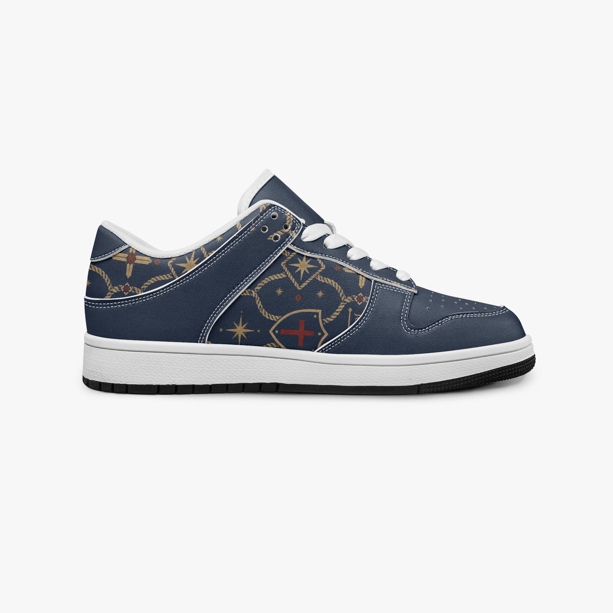 SANCTUS NOVA CARRY THE STANDARD court sneaker in the royal navy monogram, pair view