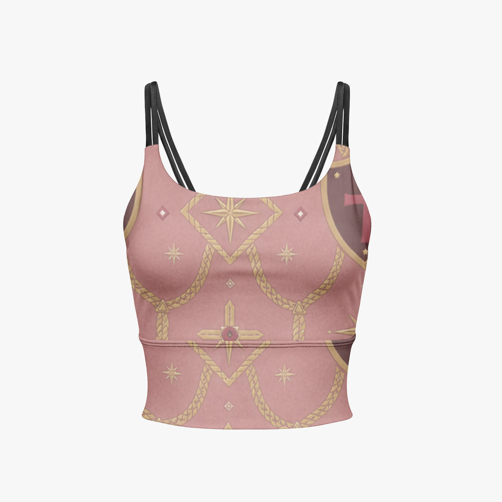 CARRY THE STANDARD women's short yoga top in rose — SANCTUS NOVA house monogram